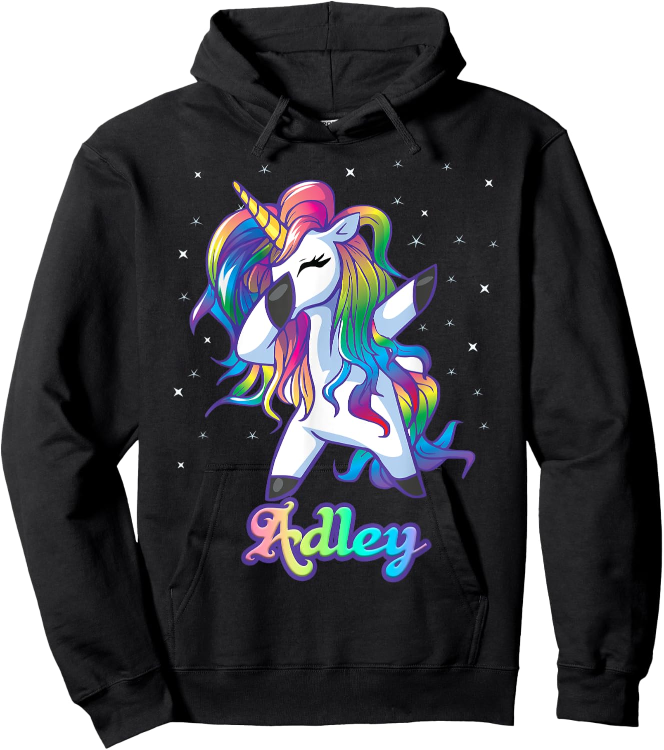 ADLEY Name Personalized Custom Rainbow Unicorn Dabbing Hoodie - Hoodie | Black