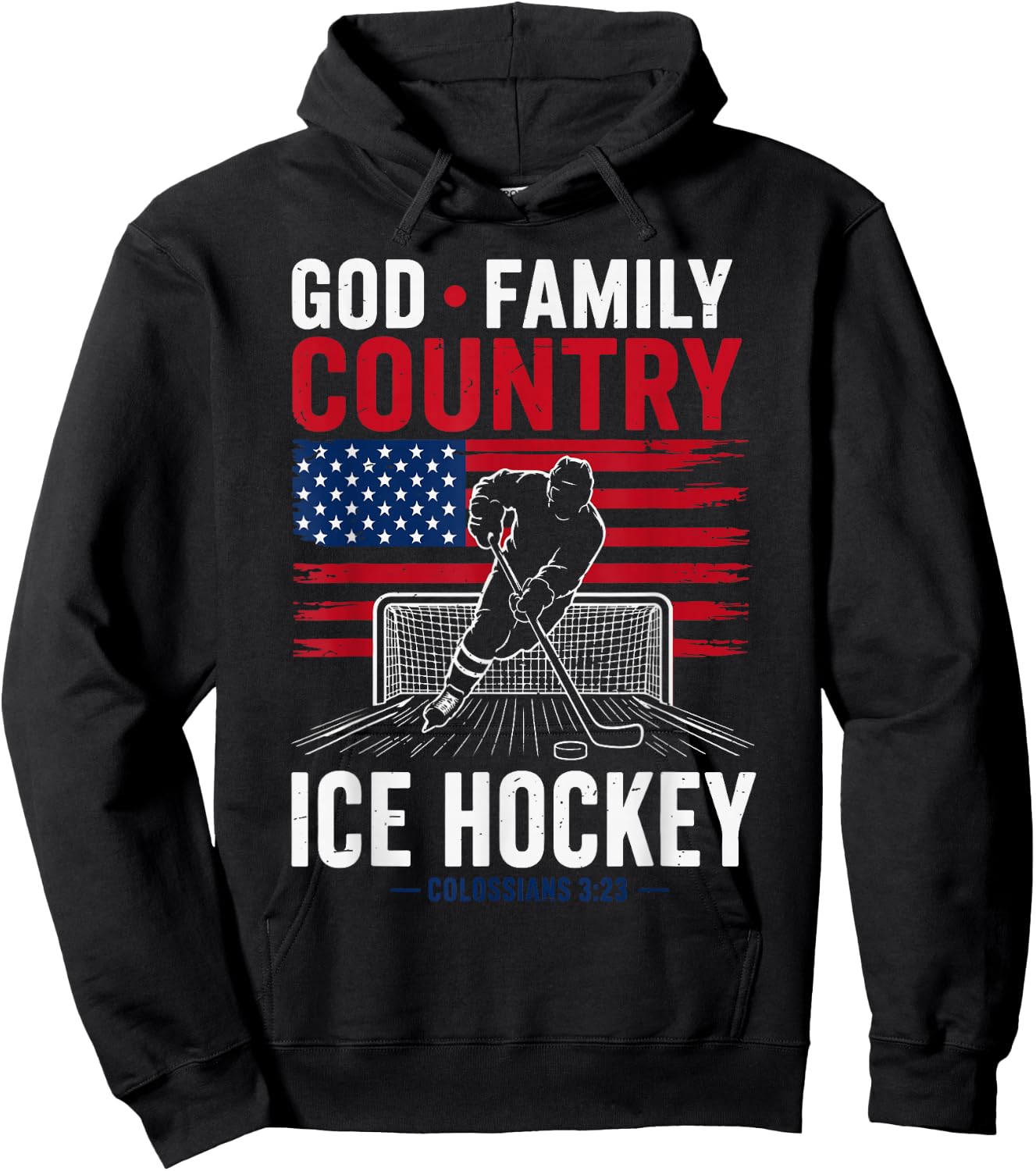 God Family Country Ice Hockey Patriotic Christian Faith Hoodie - Hoodie | Black