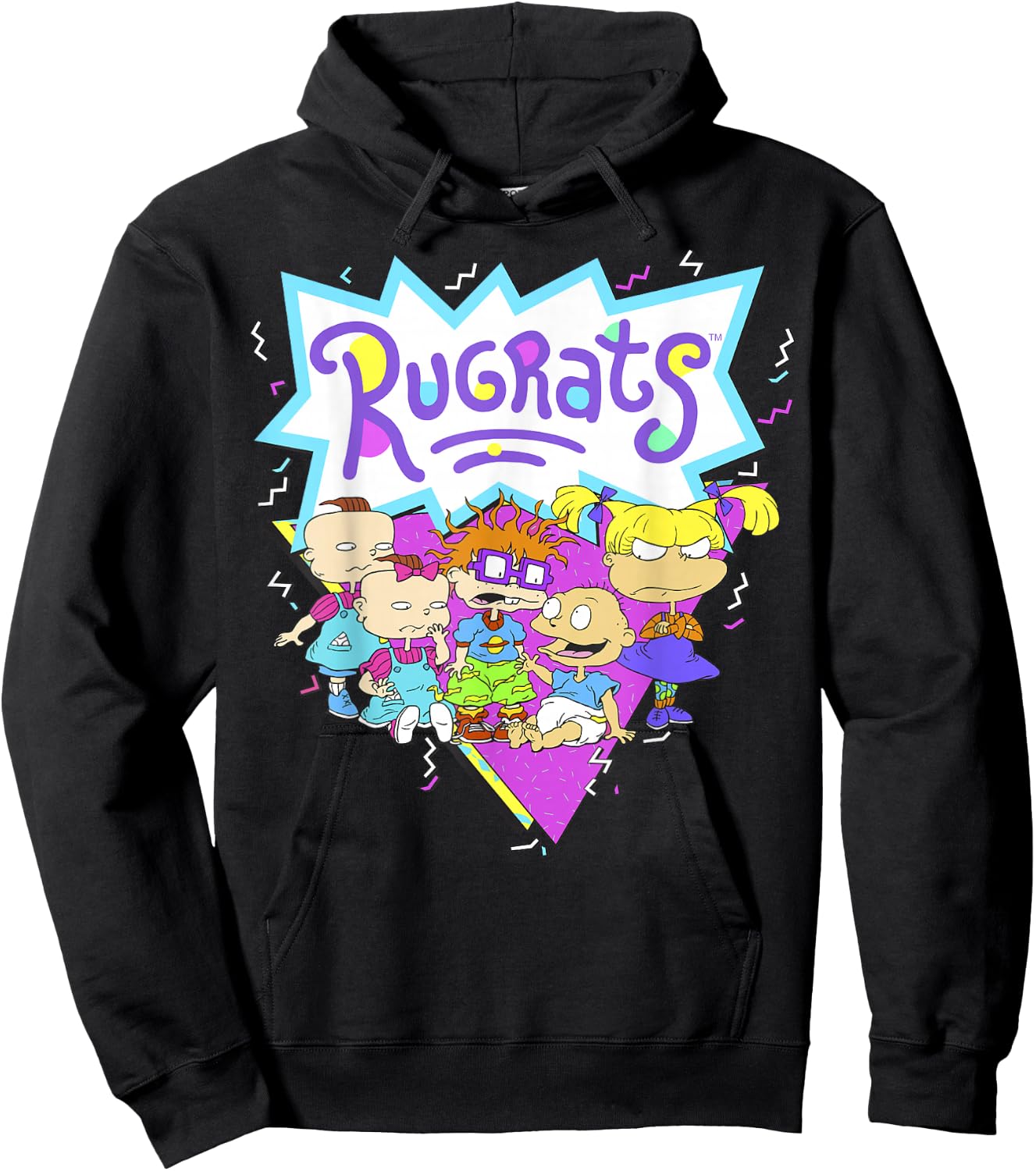 Rugrats Group Shot Retro Geometric Logo Hoodie - Hoodie | Black