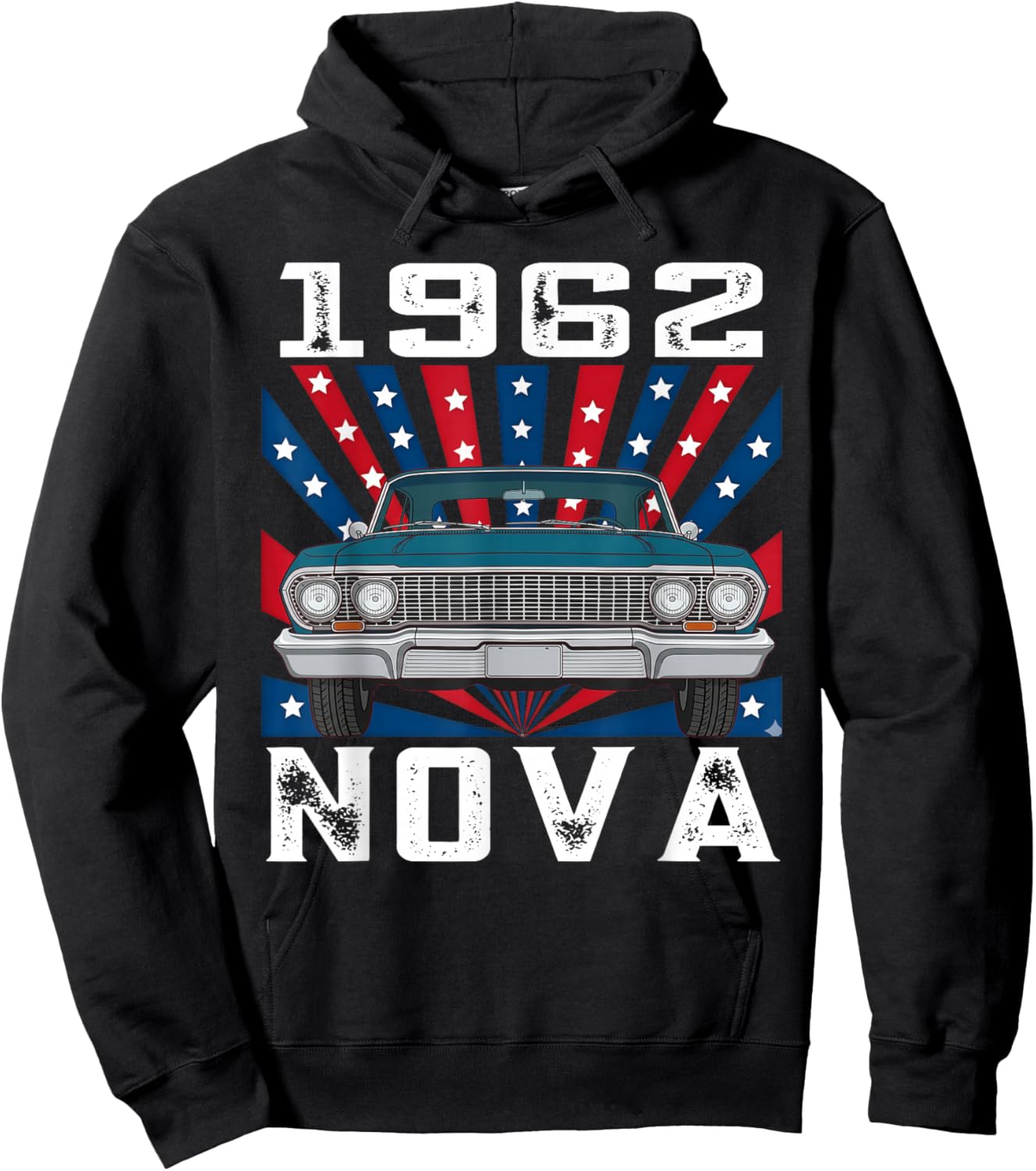 1962 62 Nova Silhouette Muscle Car American Flag Hoodie - Hoodie | Black