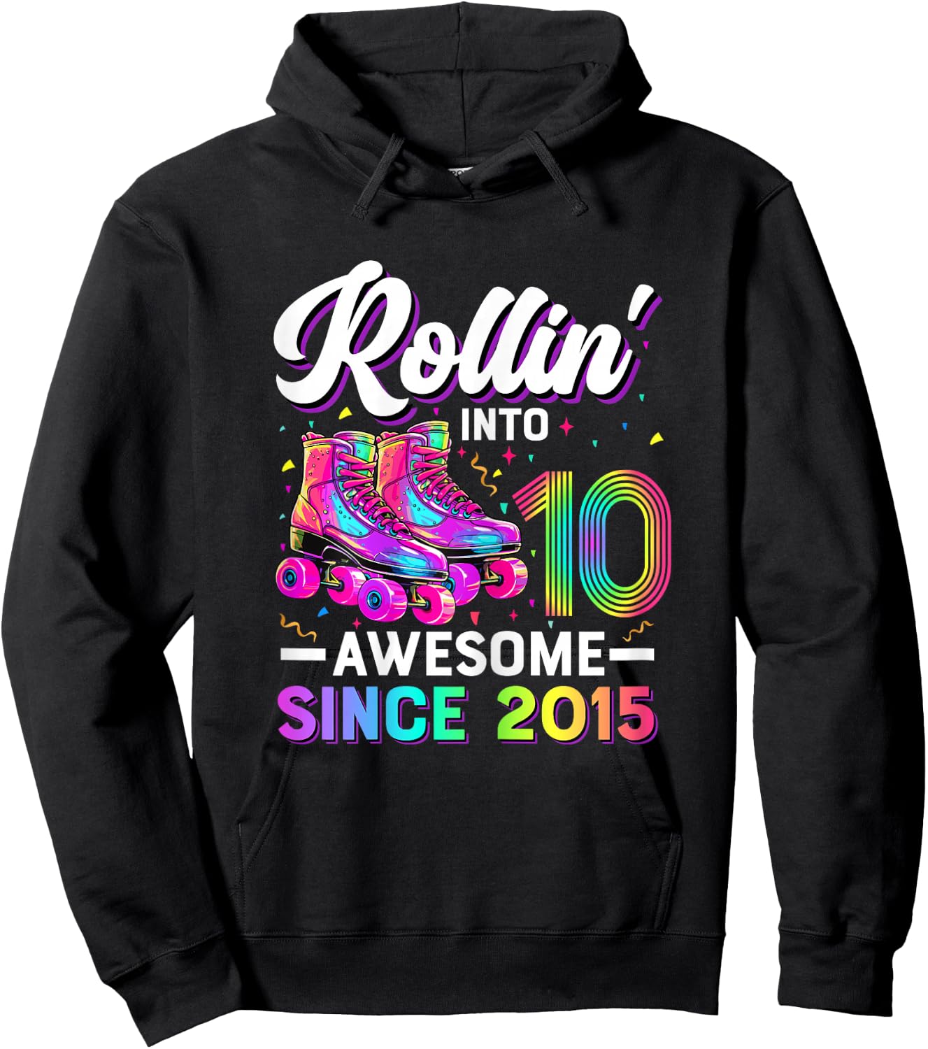 10th Birthday Shirt Girl 10 Year Old Roller Skate Skating Hoodie - Hoodie | Black