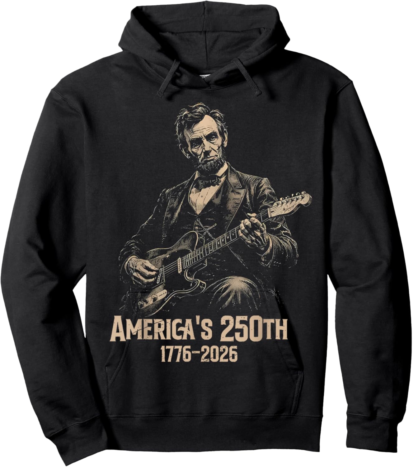 Retro Abraham Lincoln Guitar Music 4thJuly 250th Anniversary Hoodie - Hoodie | Black