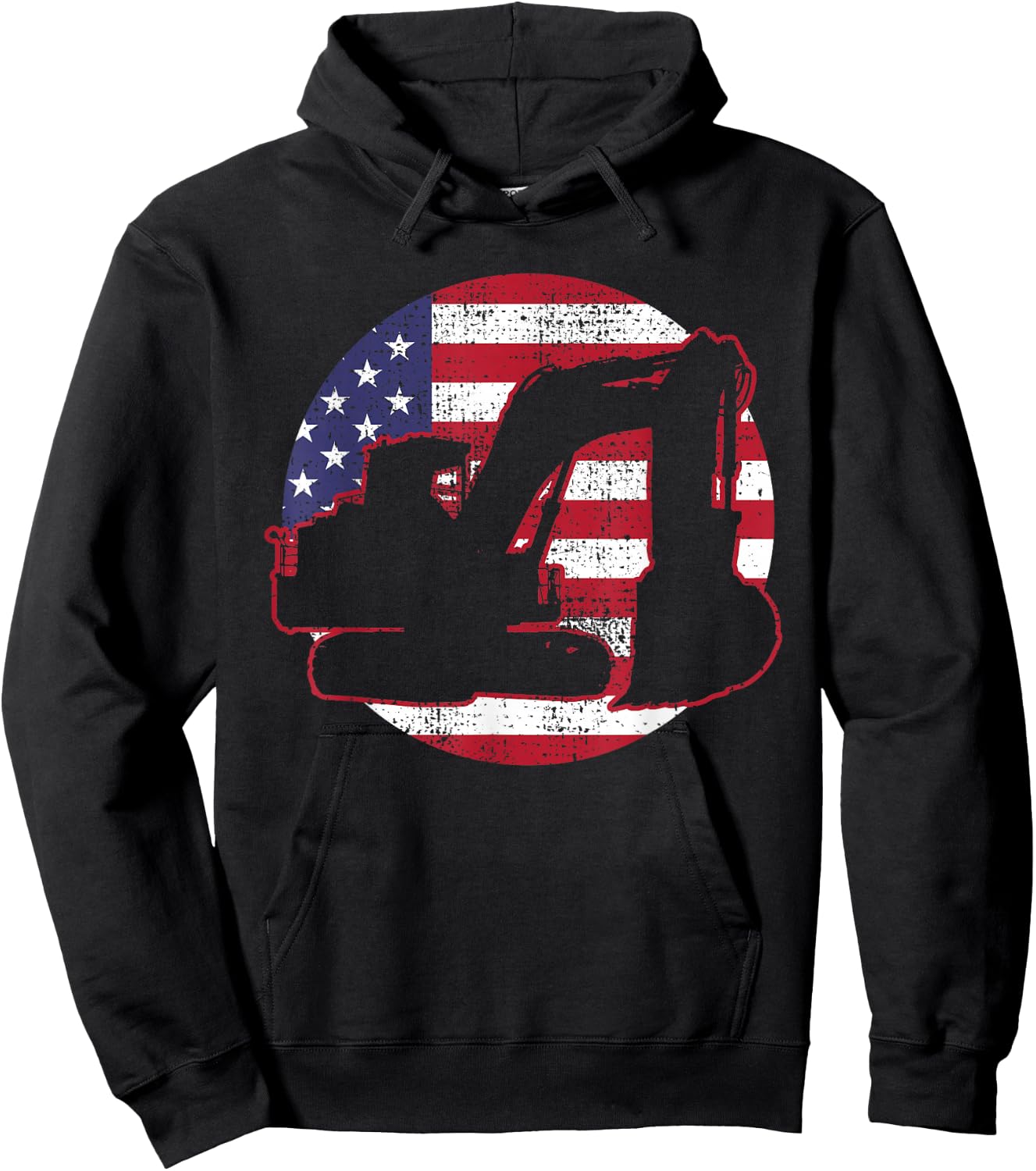Excavator Digger USA Flag Vintage Hoodie - Hoodie | Black