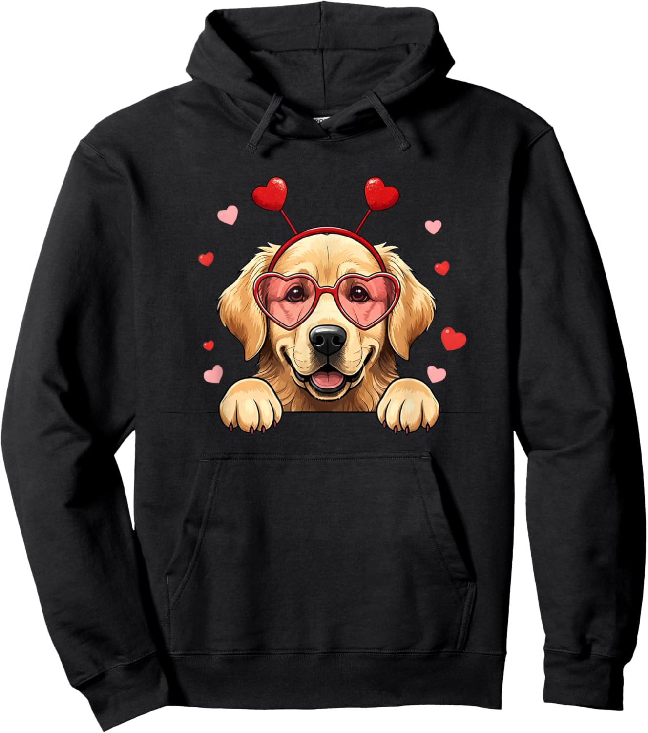 Golden Retriever Heart Headband Valentine Kids Hoodie - Hoodie | Black