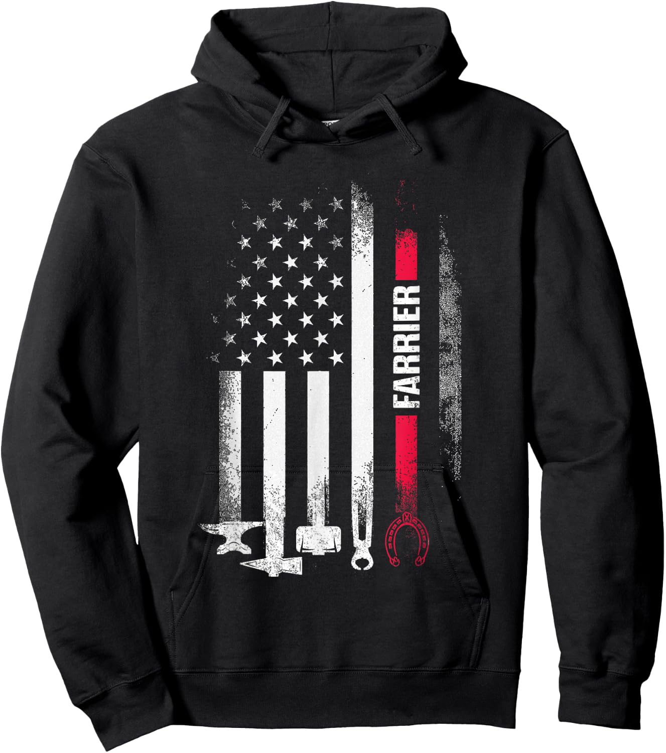 Farrier US Flag Horseshoe Hoof Trimming Equine Shoeing Hoodie - Hoodie | Black