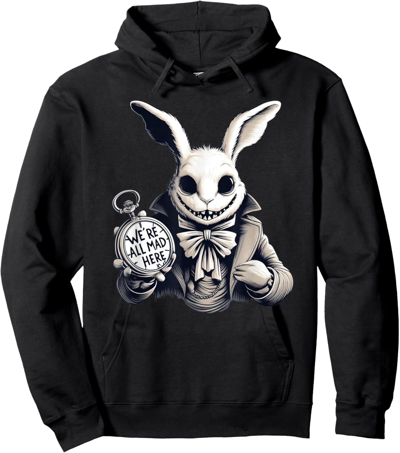 Alice in Wonderland - We're All Mad Here Rabbit Hatter Quote Hoodie - Hoodie | Black