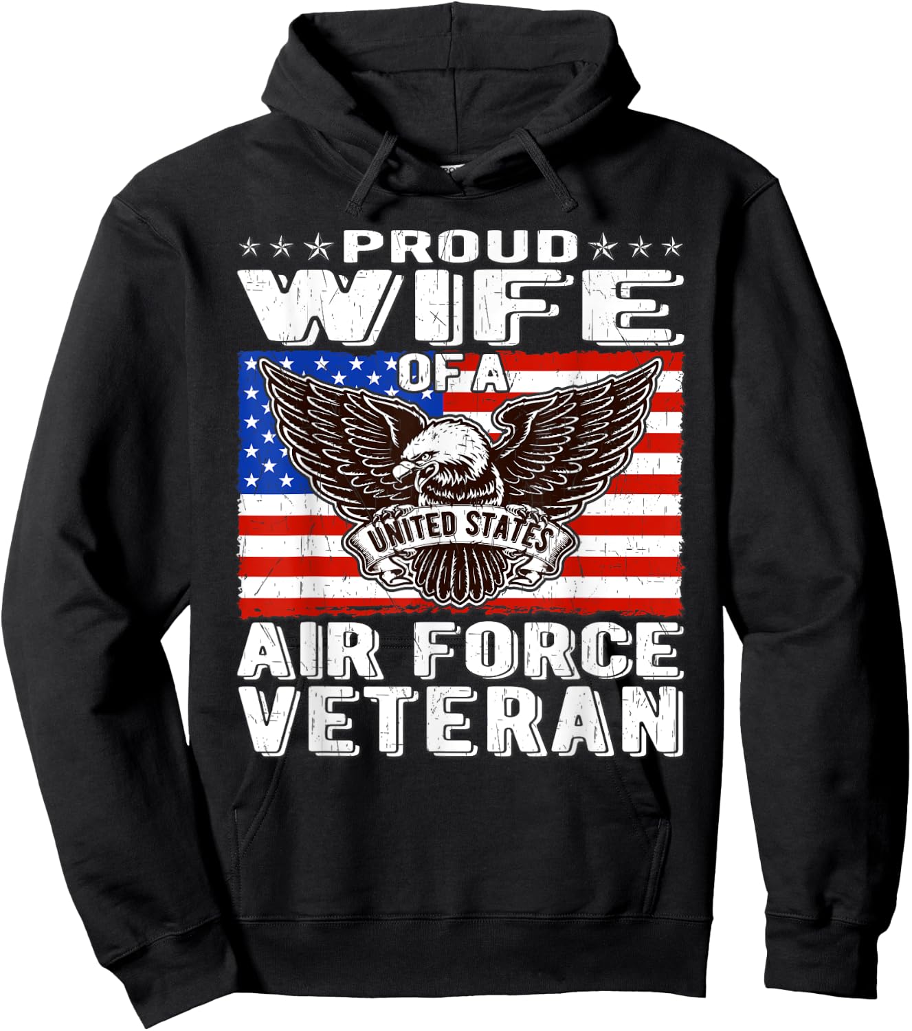 Proud Wife Of US Air Force Veteran Patriotic Military Spouse Hoodie - Hoodie | Black
