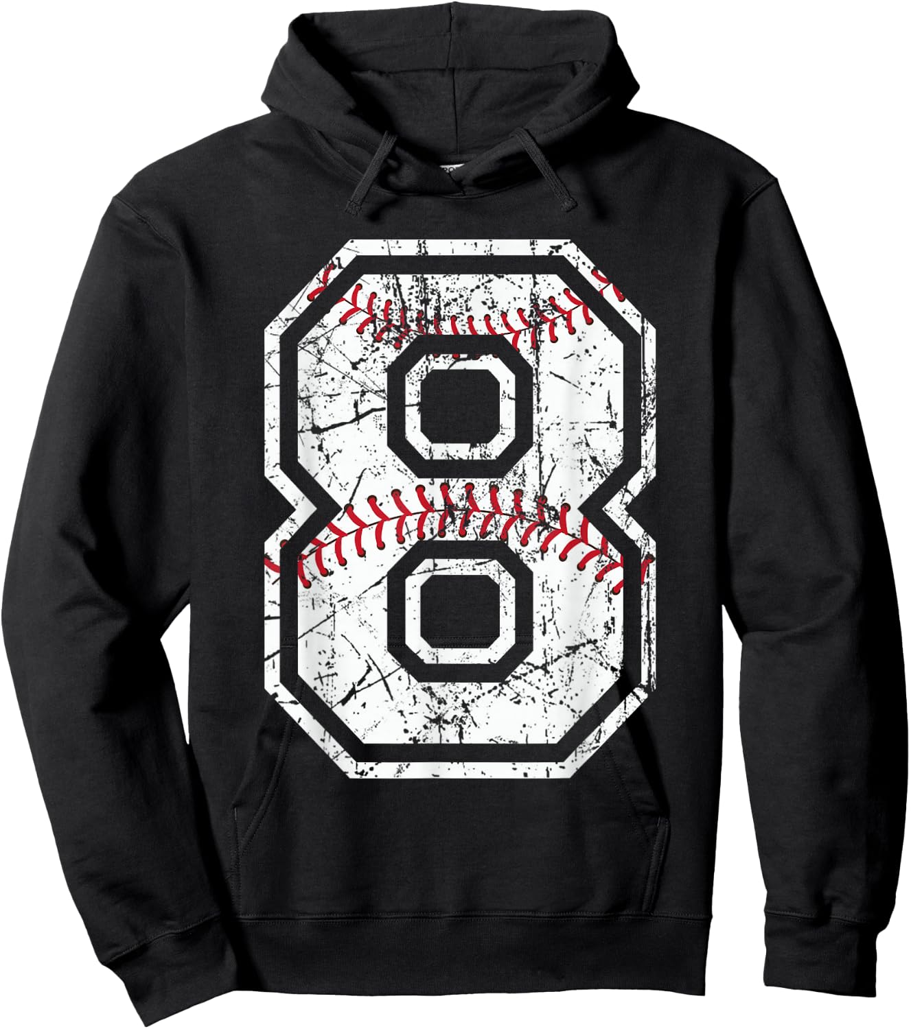 Baseball Jersey Number 8 Vintage Distressed Graphic Hoodie - Hoodie | Black