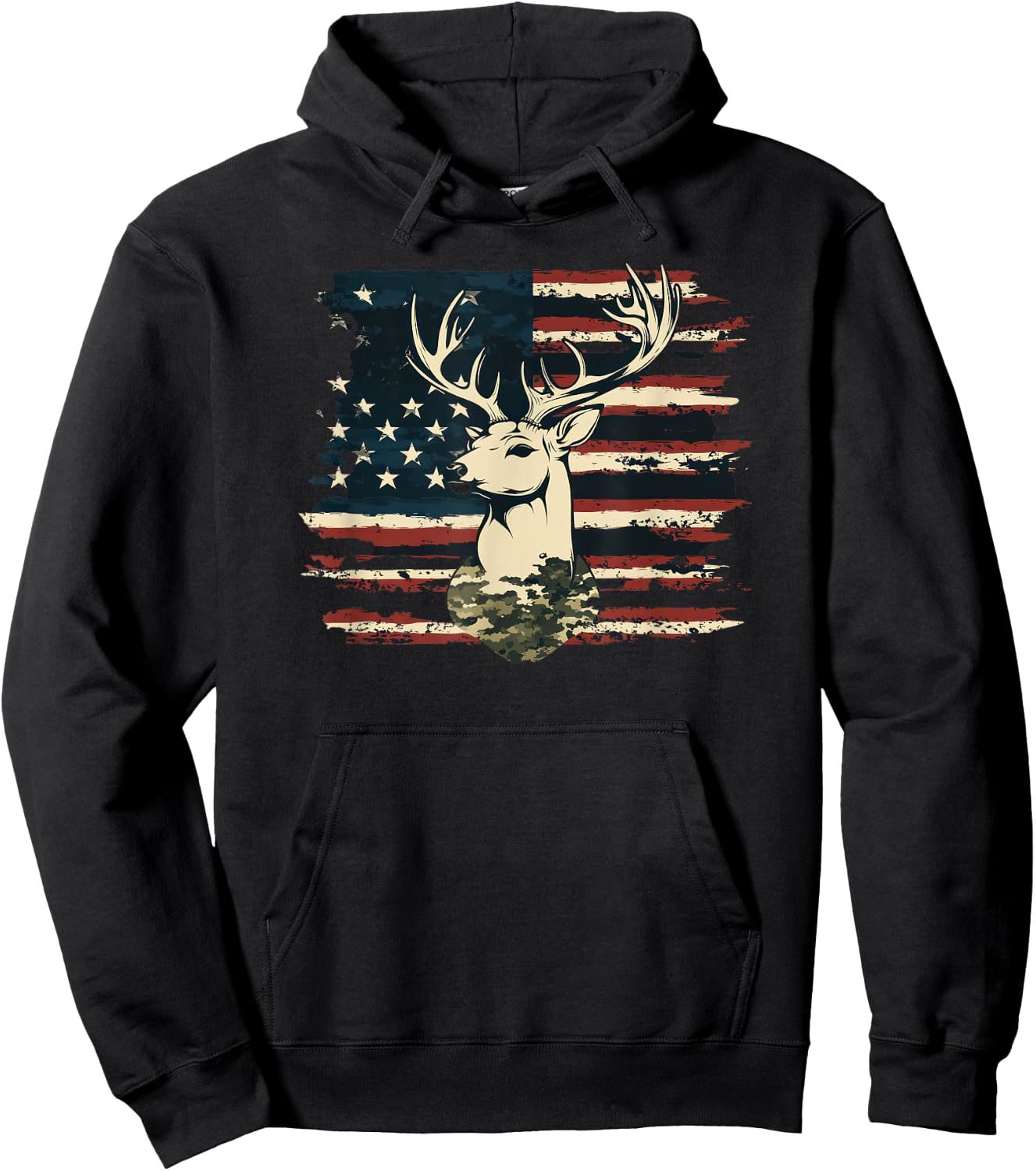 Deer Camo USA Flag Deer Elk Buck Hunting Graphic Hoodie - Hoodie | Black