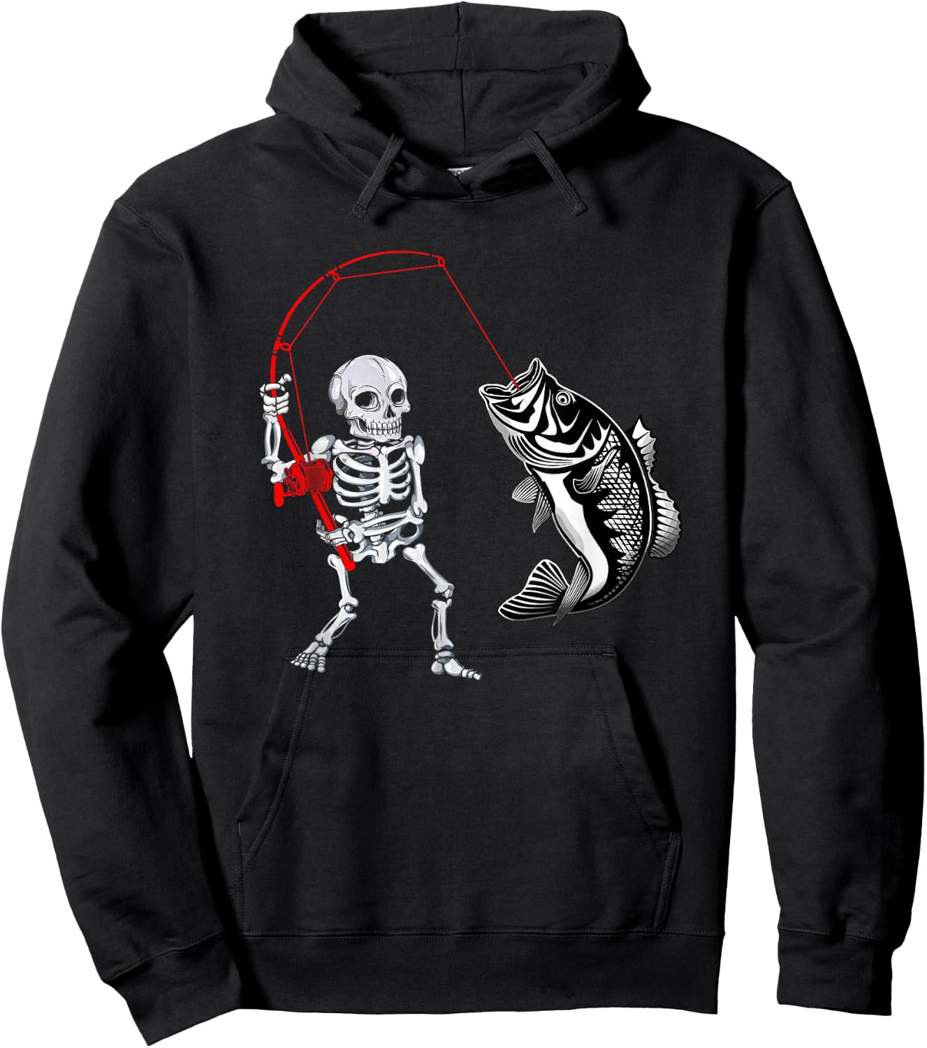Skeleton Fishing Bass Fisherman Halloween Hoodie - Hoodie | Black
