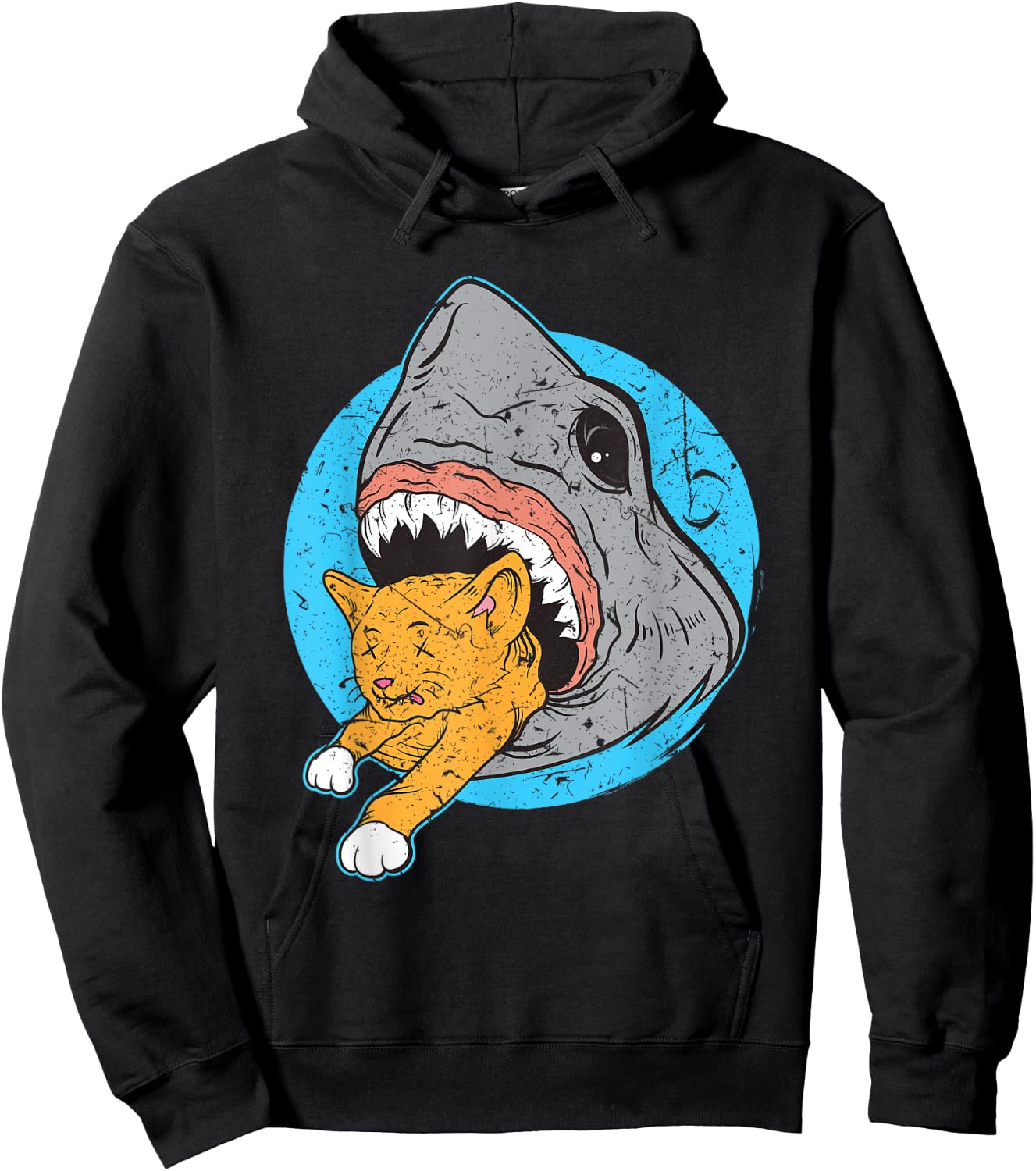 Shark Eating Kitty Cat Design Hoodie - Hoodie | Black
