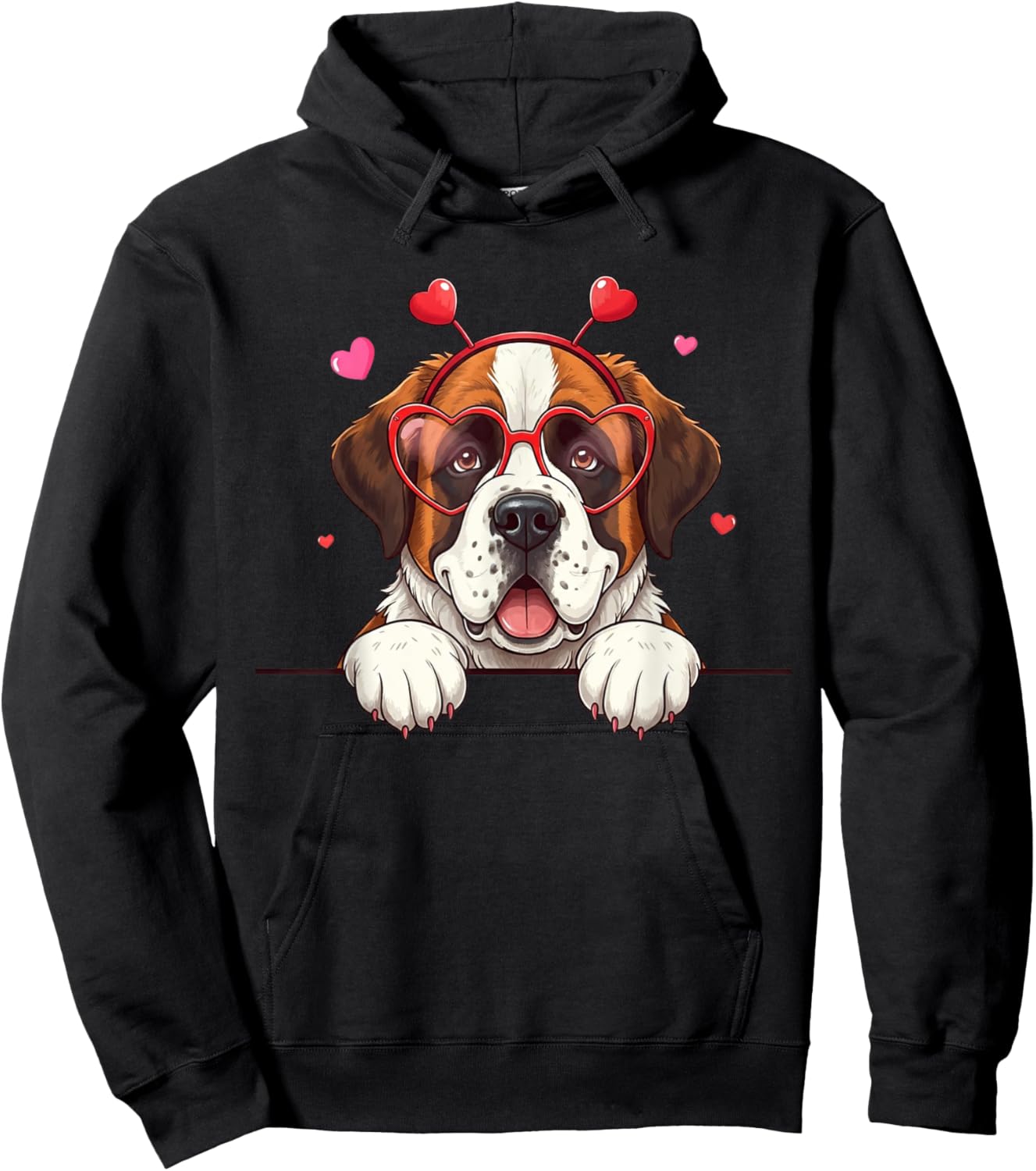 Funny Saint Bernard Dog Heart Headband Valentine Hoodie - Hoodie | Black