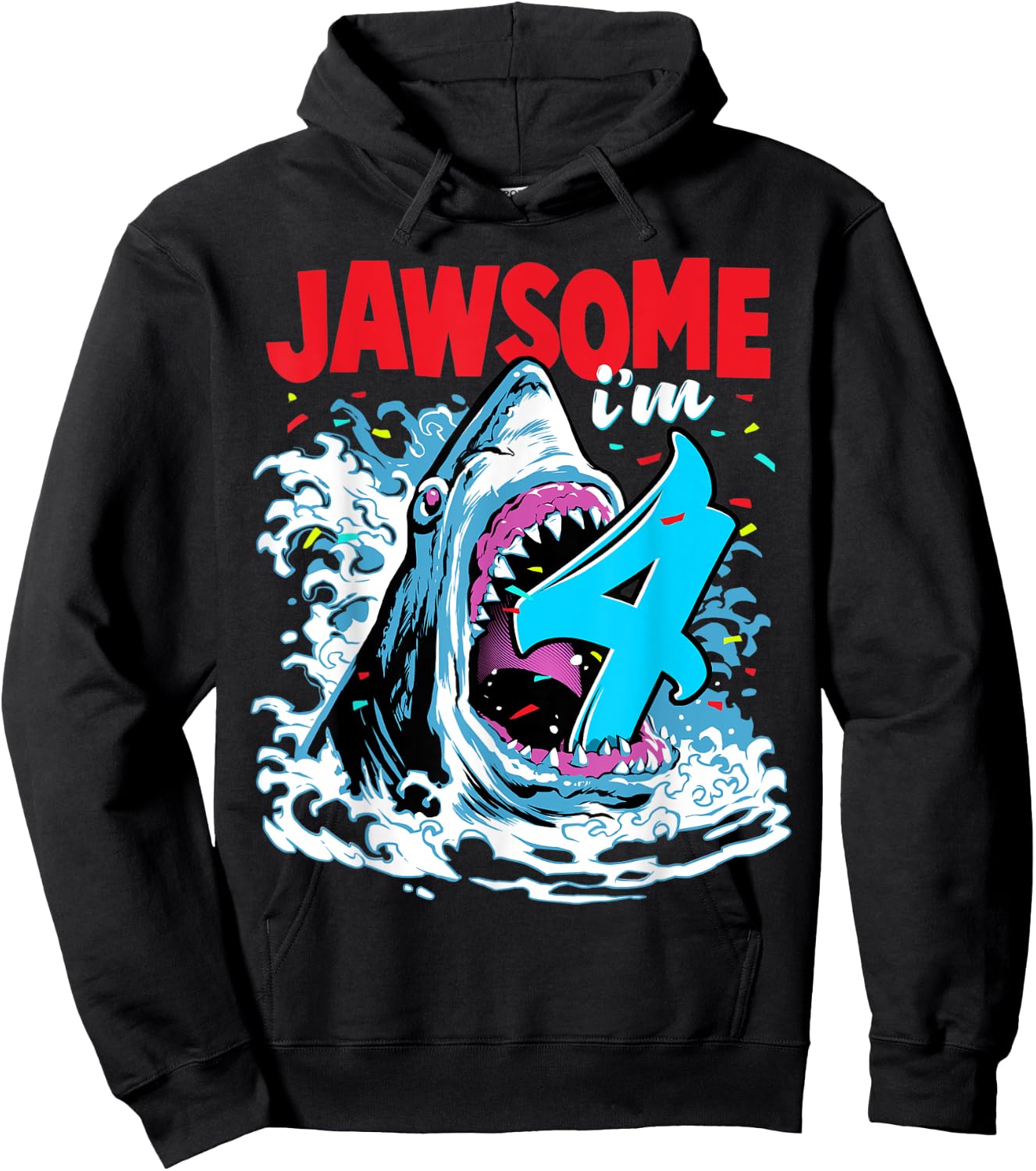 Kids 4th Birthday Shark 4 | Jawsome Four Year Old Bday Gift Hoodie - Hoodie | Black