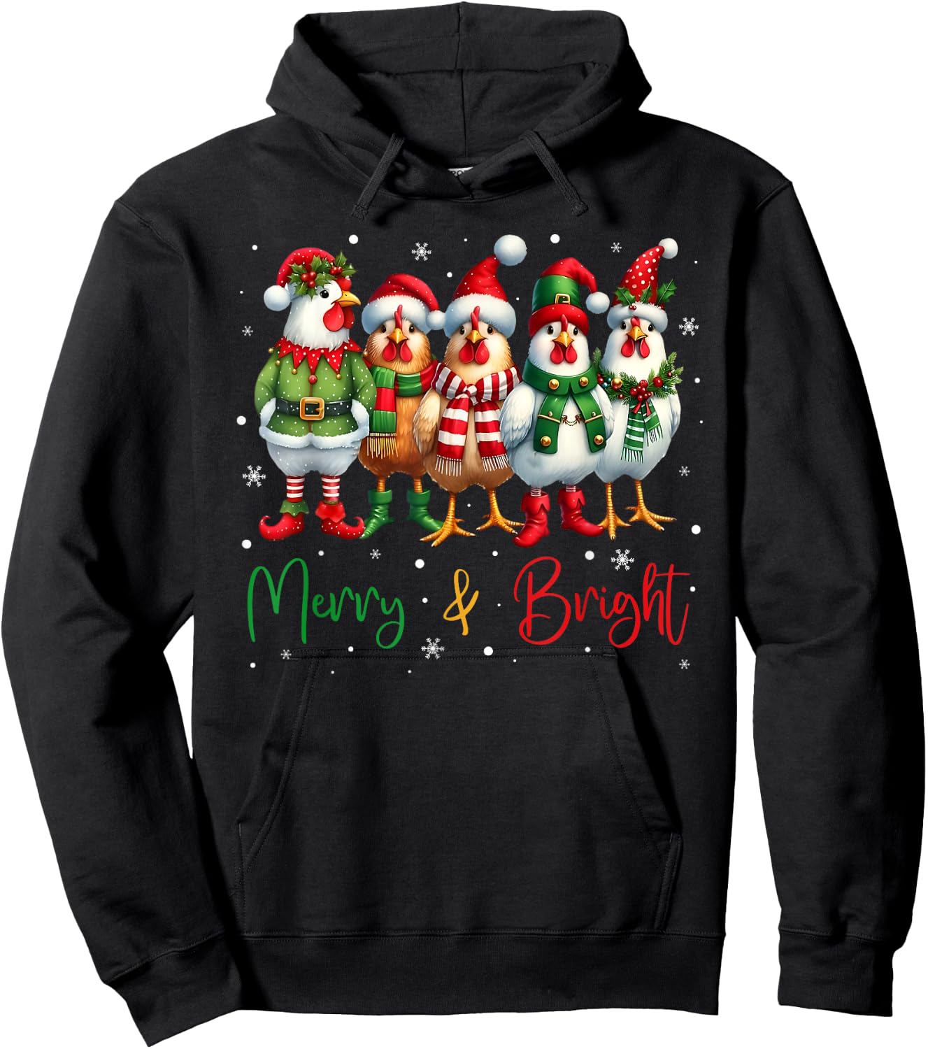 Funny Chicken Christmas Lights Farm Animal Cute Xmas Holiday Hoodie - Hoodie | Black