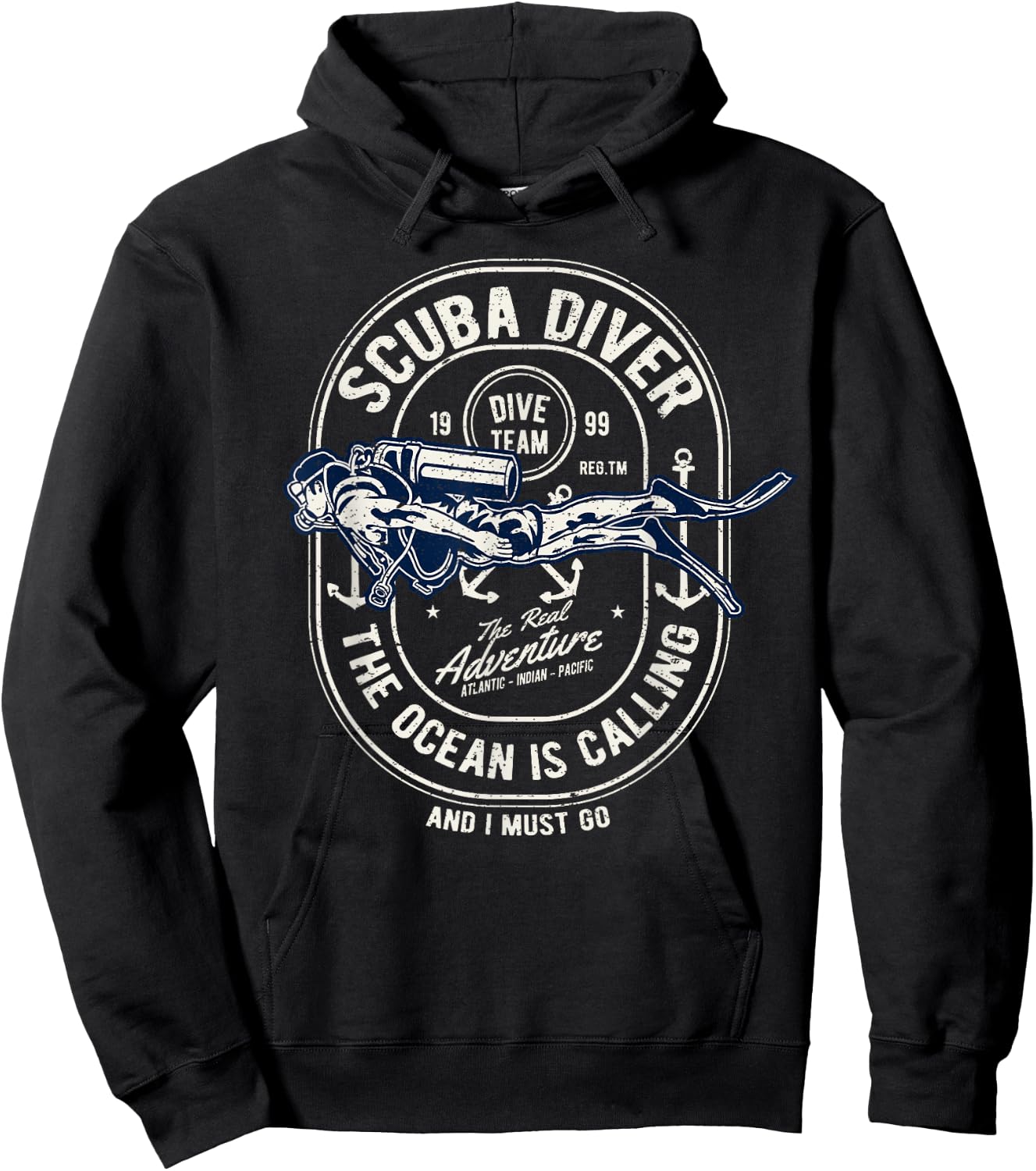 Vintage Retro Diver Distressed Scuba Diving Hoodie - Hoodie | Black