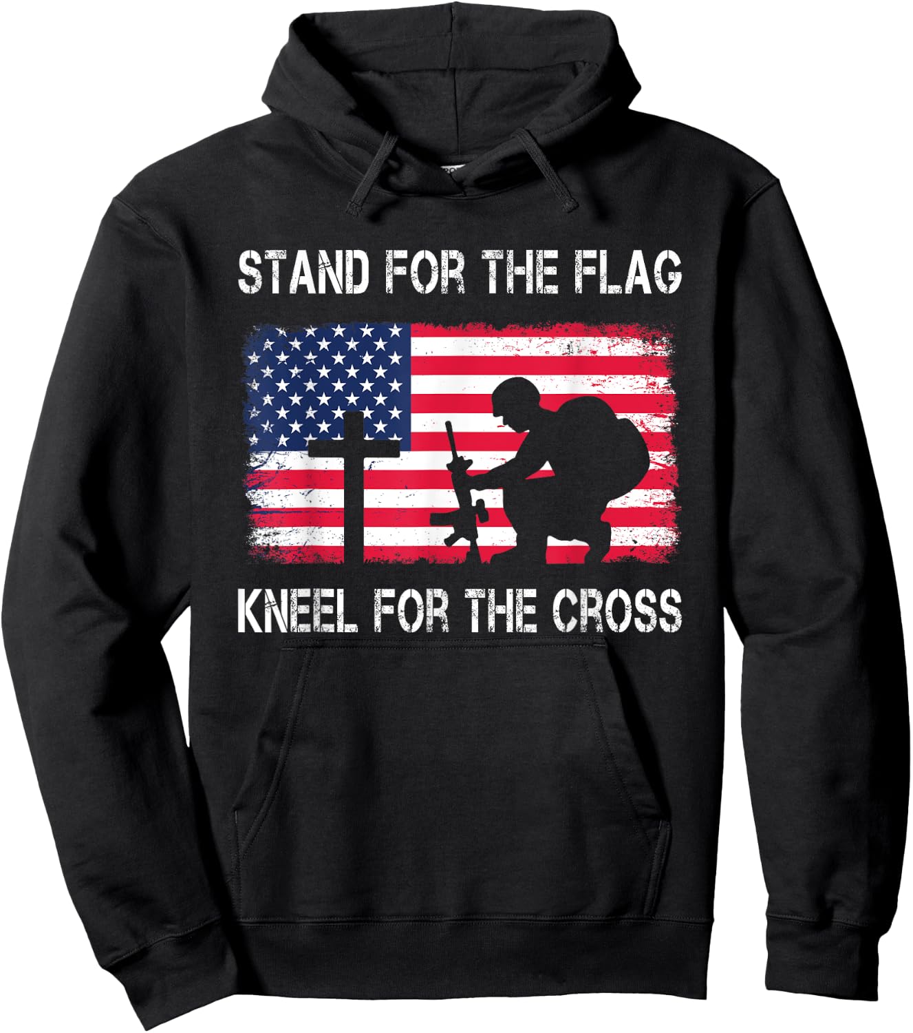 Stand For The Flag Kneel For The Cross Veteran USA Soldier Hoodie - Hoodie | Black