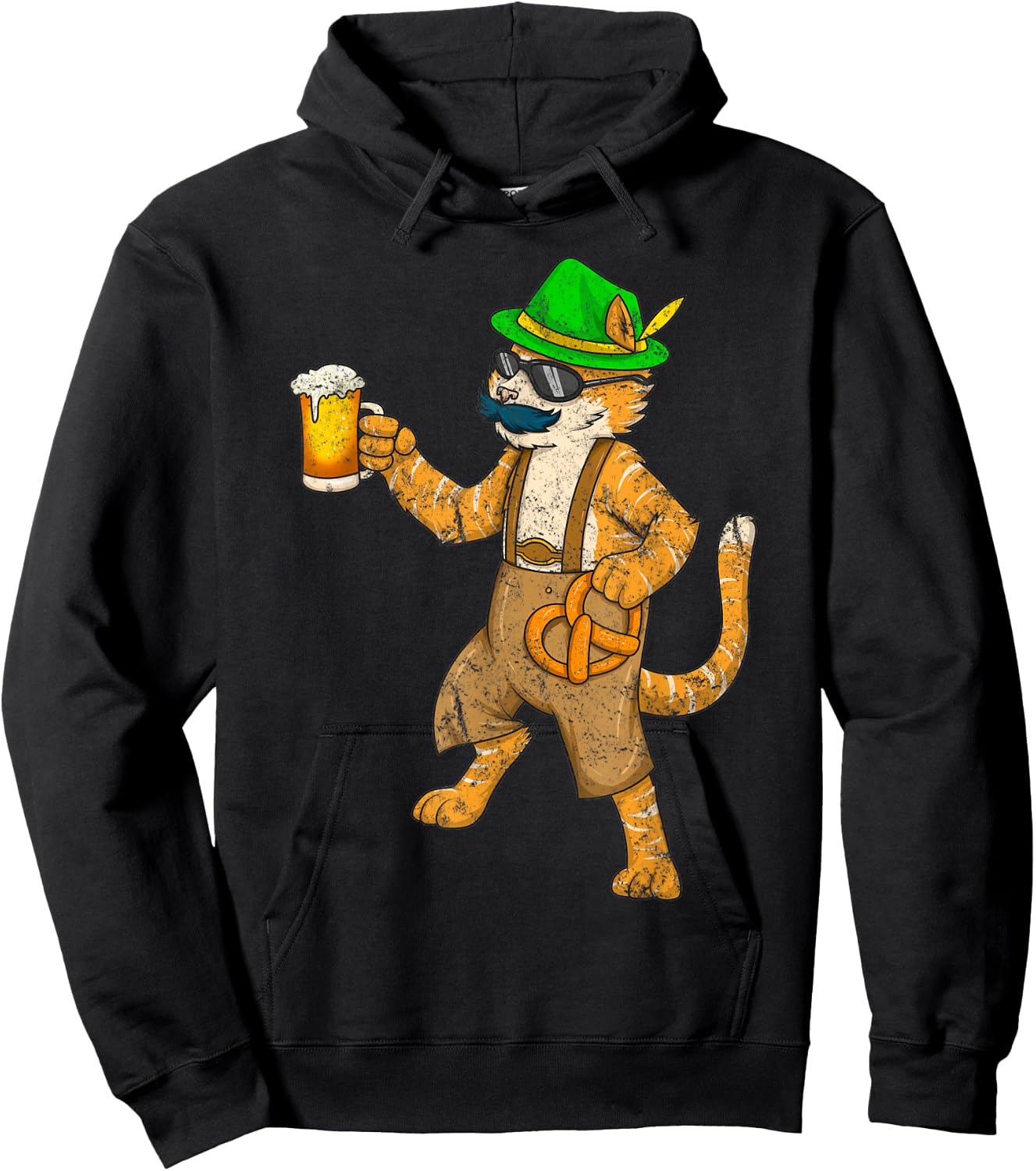 Vintage Oktoberfest Cat Kitten Beer Mug Pretzel Funny Gift Women Hoodie - Hoodie | Black