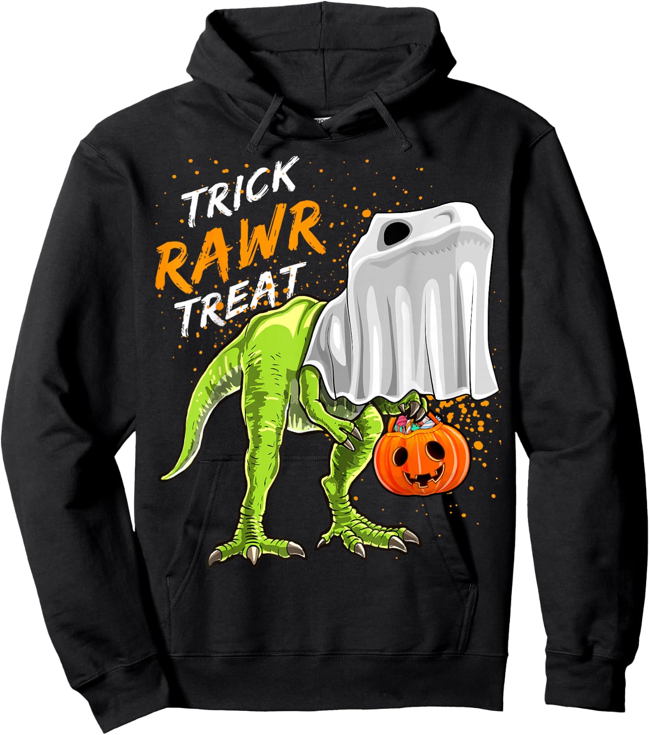Trick Rawr Treat Halloween T Rex Dinosaur Ghost Gift Boys Hoodie - Hoodie | Black