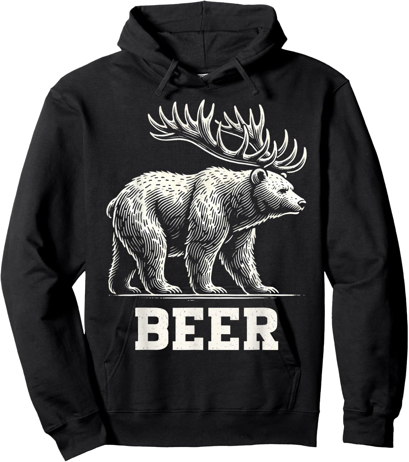 Funny Beer Lover Bear Deer Beer Drinking Animal Humor Hoodie - Hoodie | Black