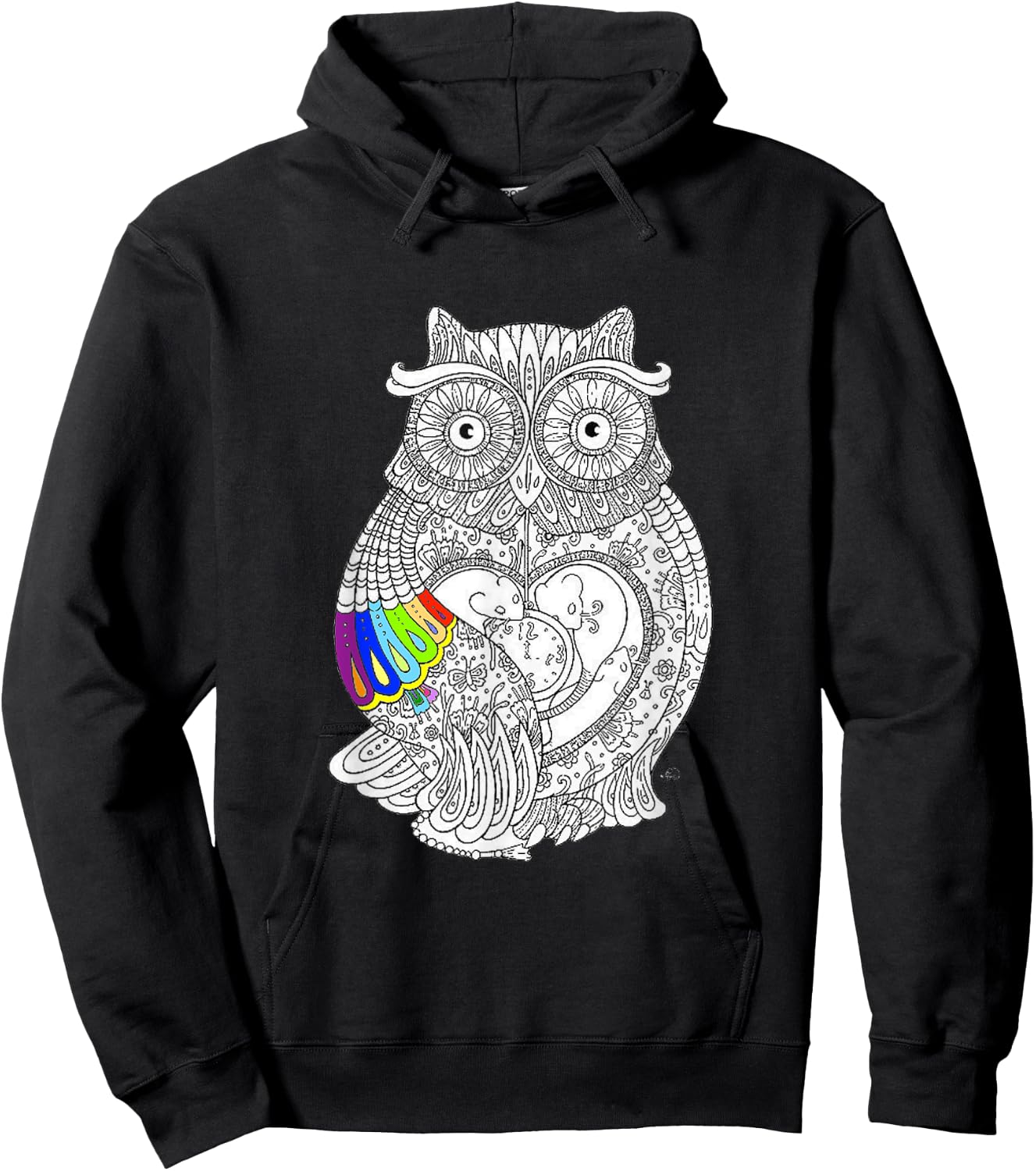 Owl coloring t shirt - adult coloring books t shirt Hoodie - Hoodie | Black