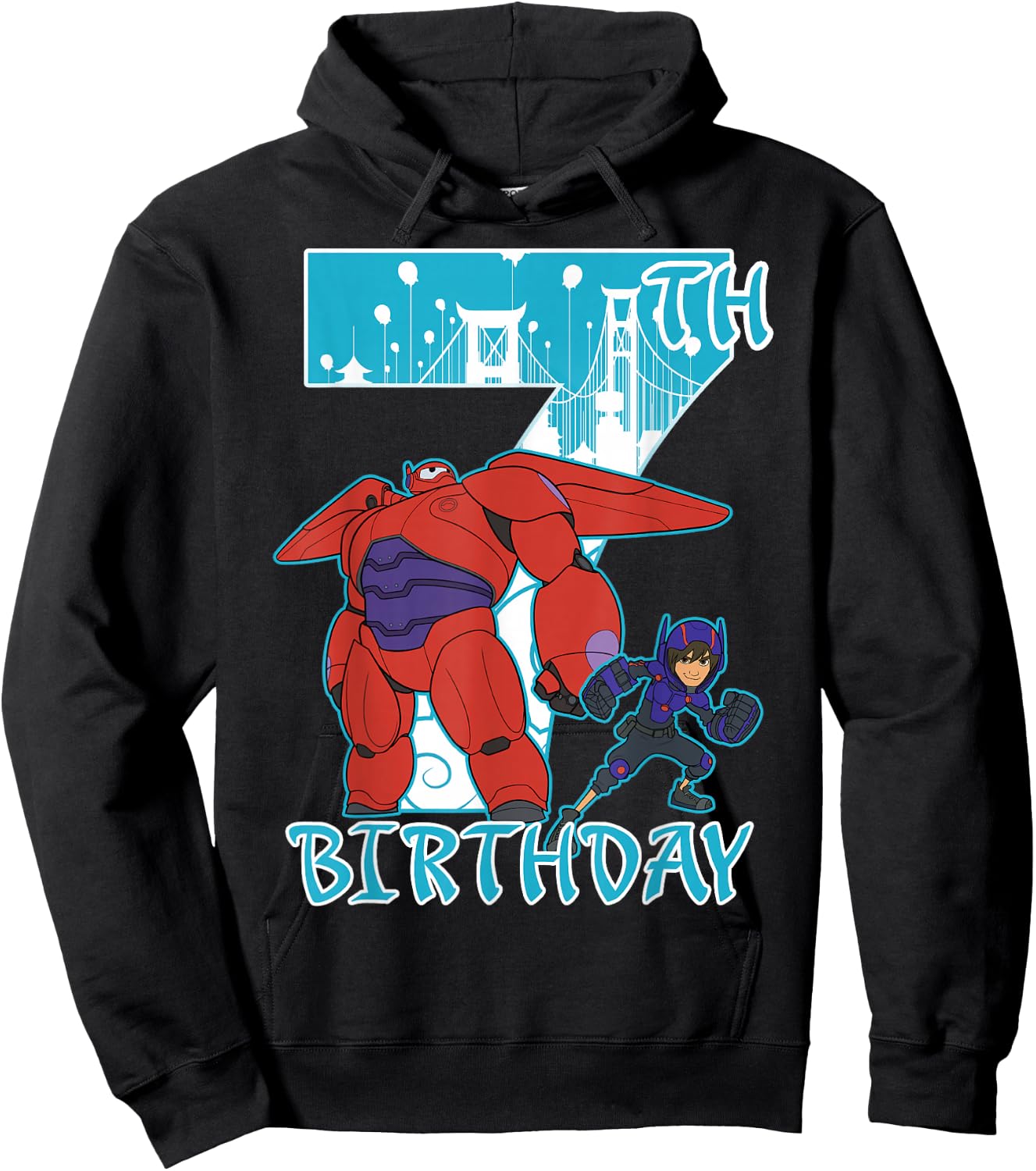 Disney Big Hero 6 Baymax Hiro 7th Birthday Graphic Hoodie - Hoodie | Black