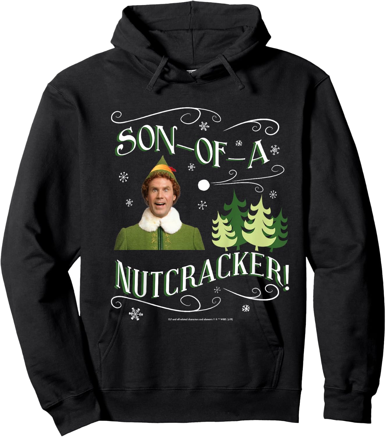 Kids Elf Buddy Son-of-A-Nutcracker Tree Text Poster Hoodie - Hoodie | Black