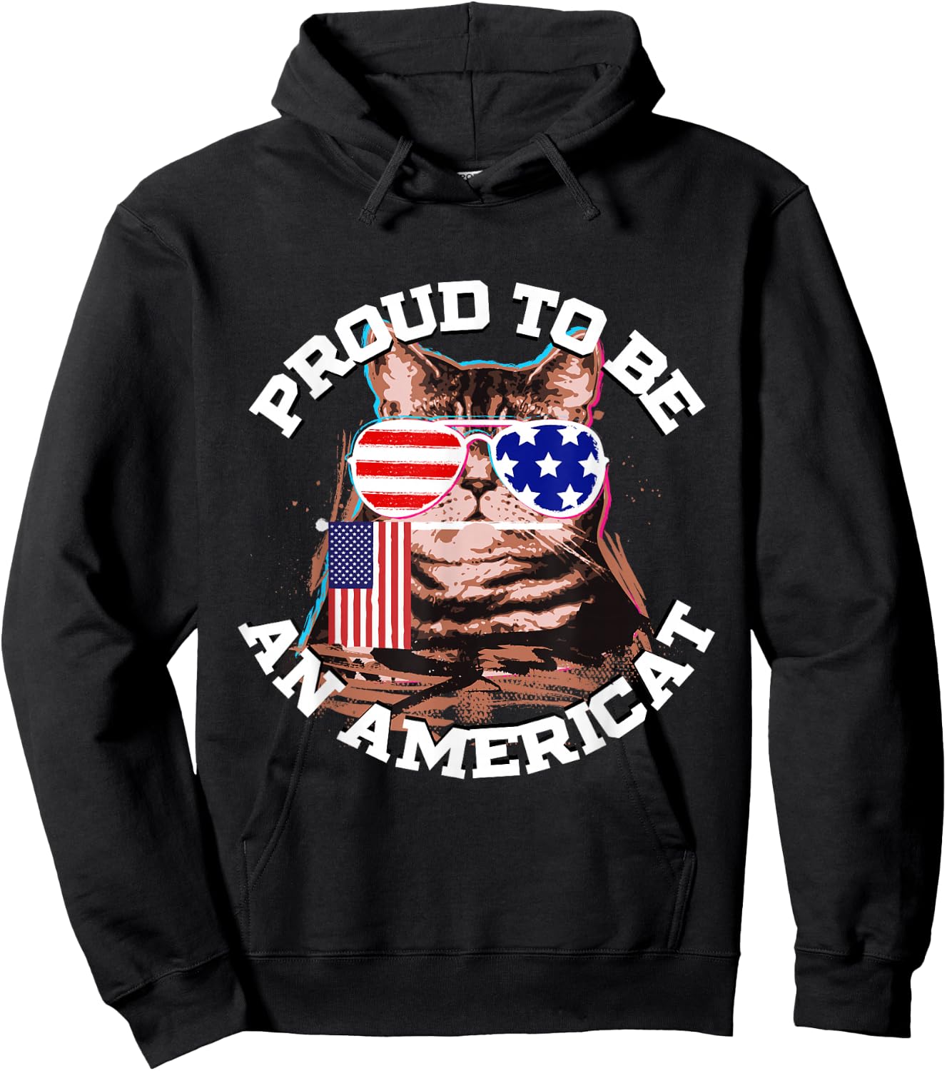 Cat US Flag Sunglasses Proud To Be An Americat Hoodie - Hoodie | Black