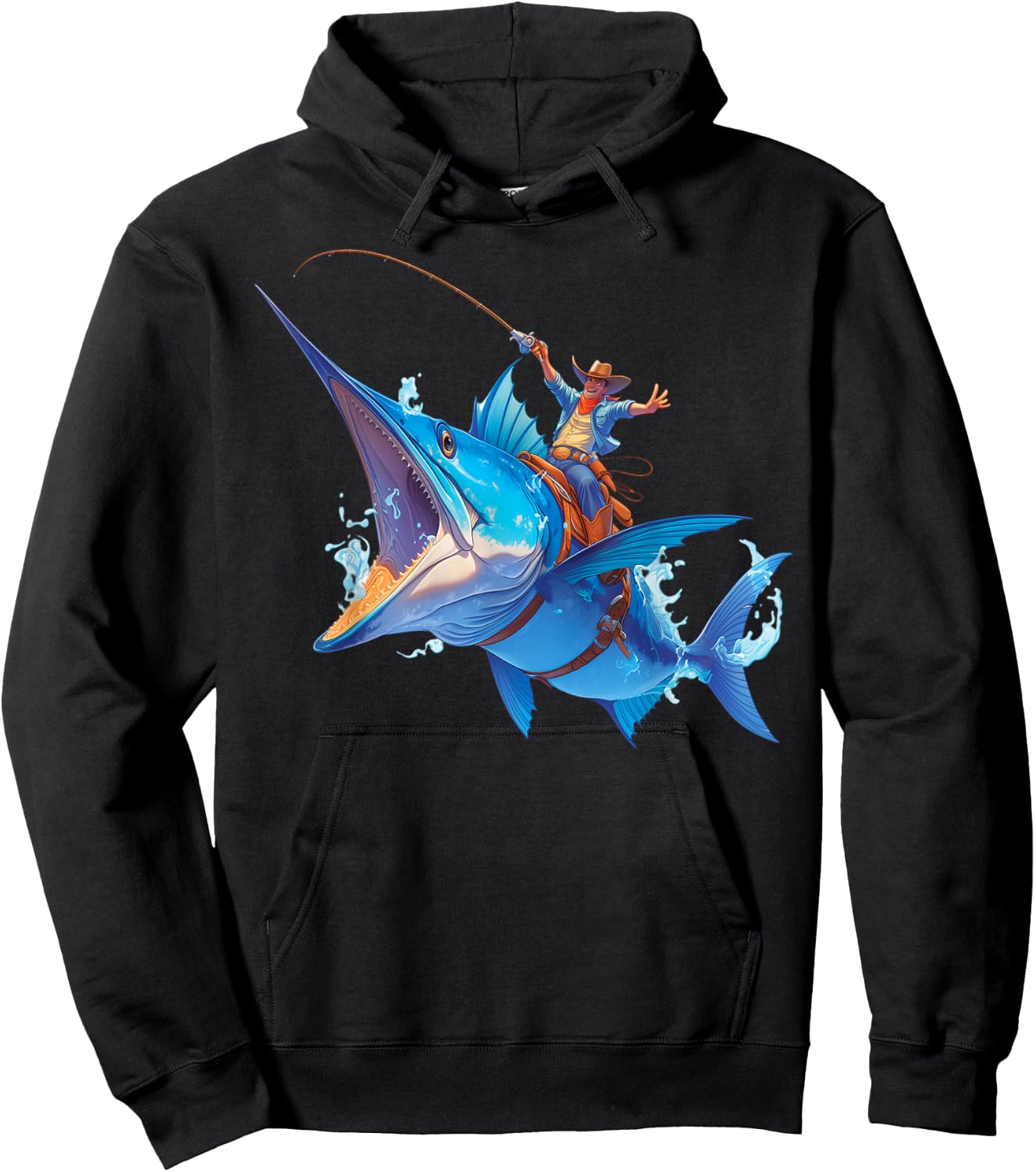 Cool Epic Cowboy Riding a Giant Fish Adventure Hoodie - Hoodie | Black