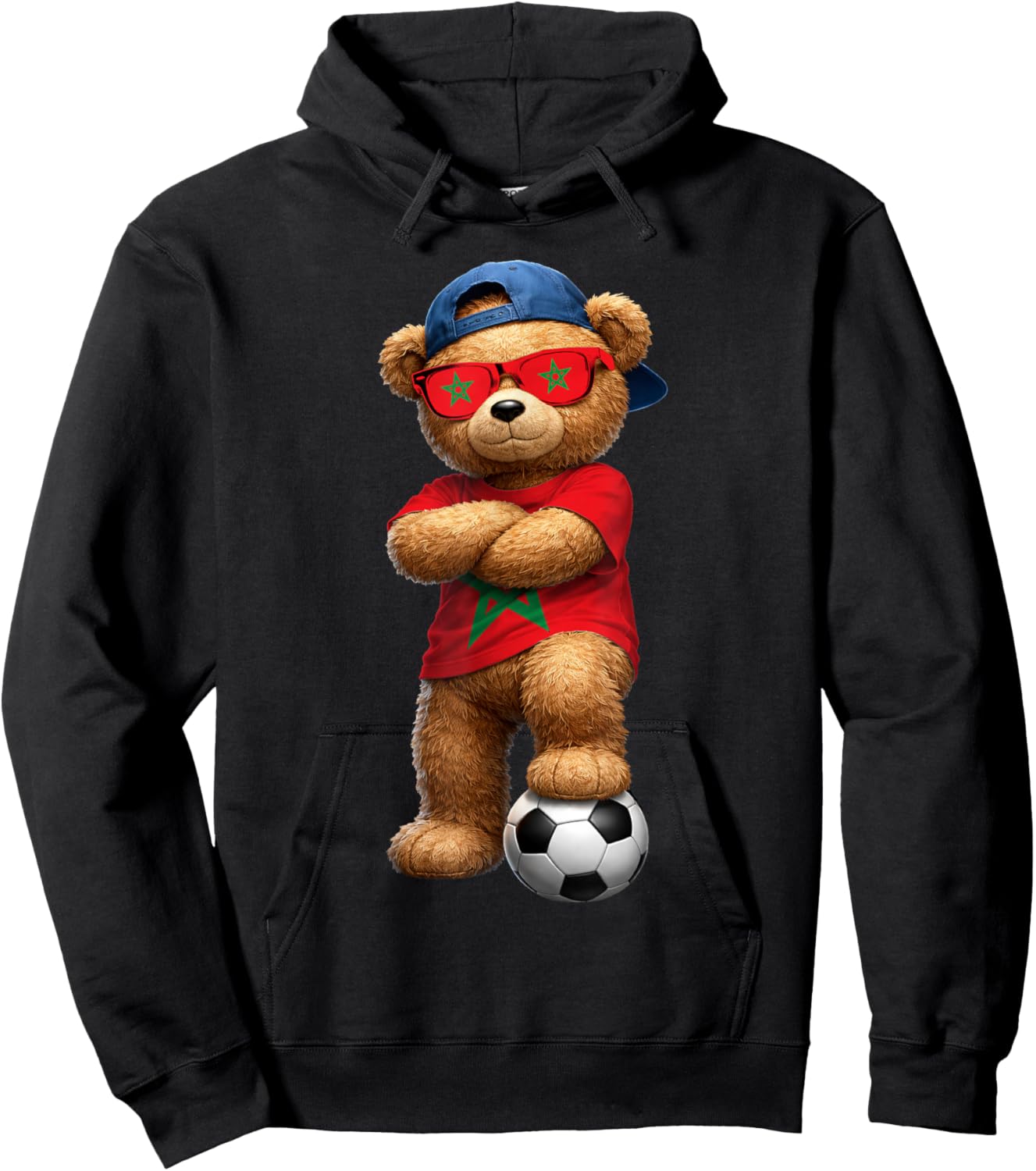 Moroccan Flag Teddy Player Sports Outfit for Morocco Hoodie - Hoodie | Black