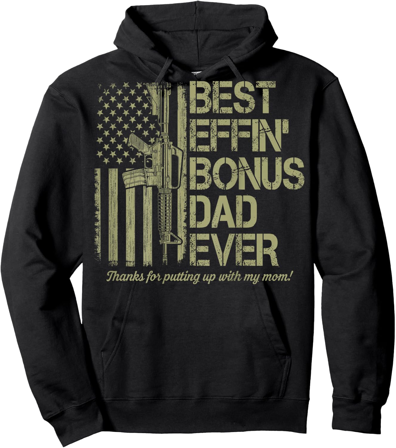 (On Back) Best Effin' Bonus Dad Ever Step Dad Father's Day Hoodie - Hoodie | Black