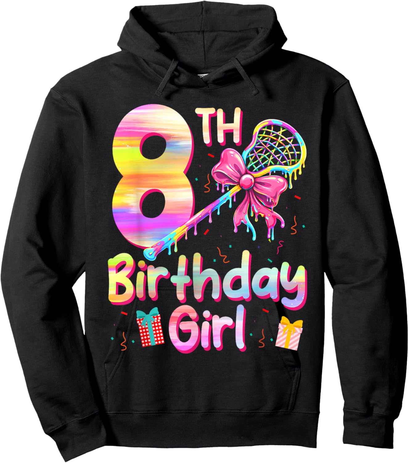 8th Lax Birthday Lacrosse Ice Cream Drip 8 Years Girl Hoodie - Hoodie | Black