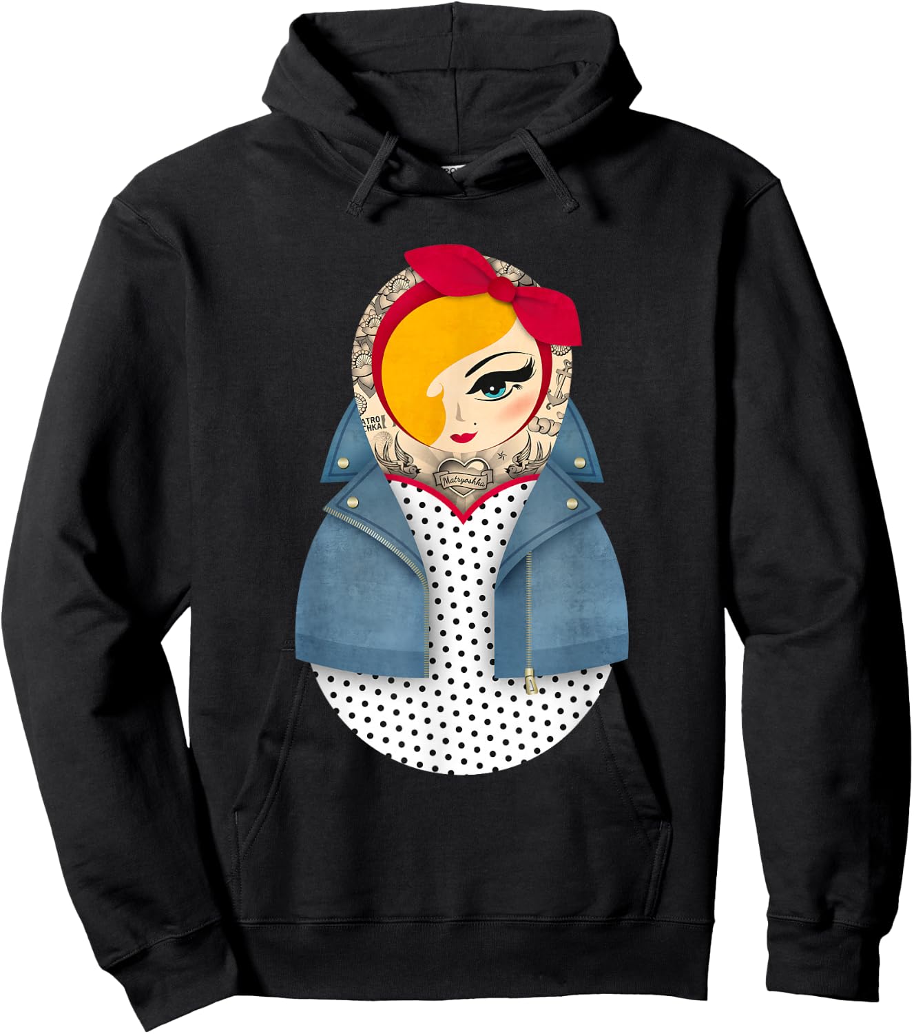 Matryoshka Jayne / Pin-up / Dots / Rockabilly Dress Hoodie - Hoodie | Black
