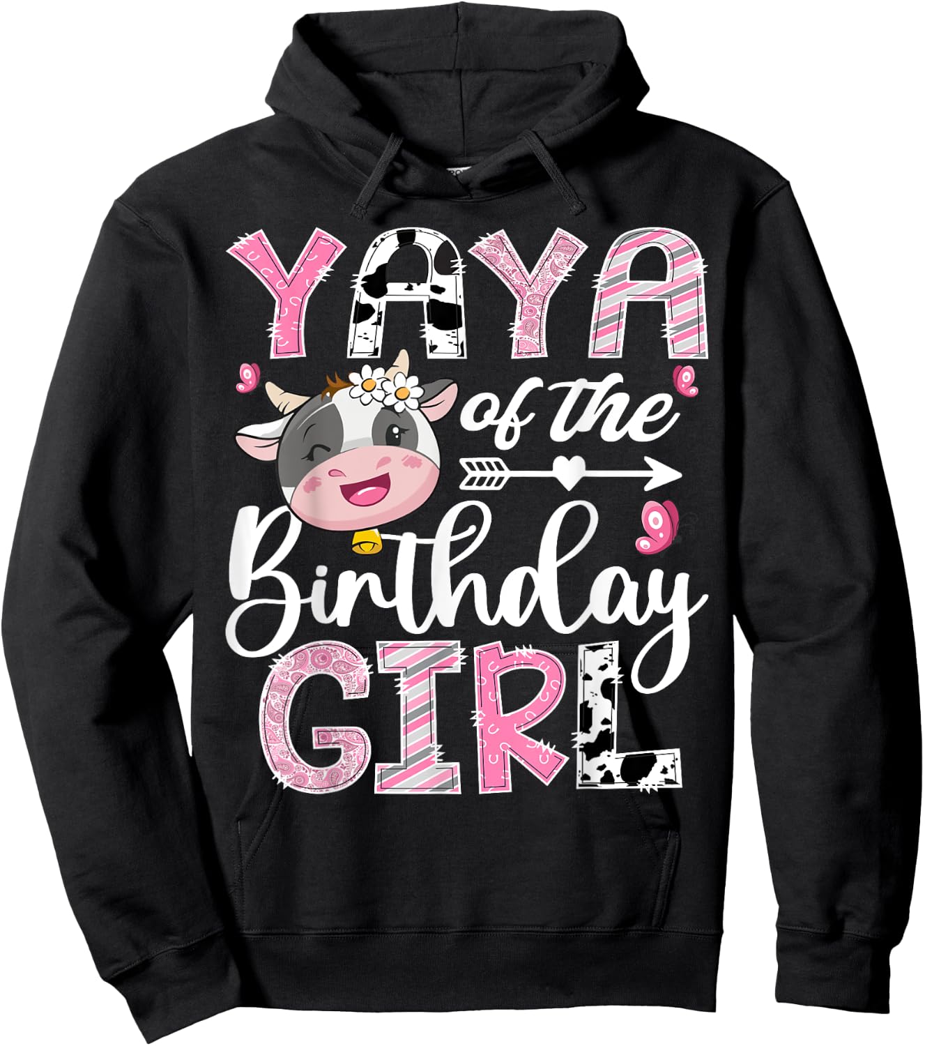 Yaya Of The Birthday Girl Pink Farm Cow 1St Birthday Hoodie - Hoodie | Black