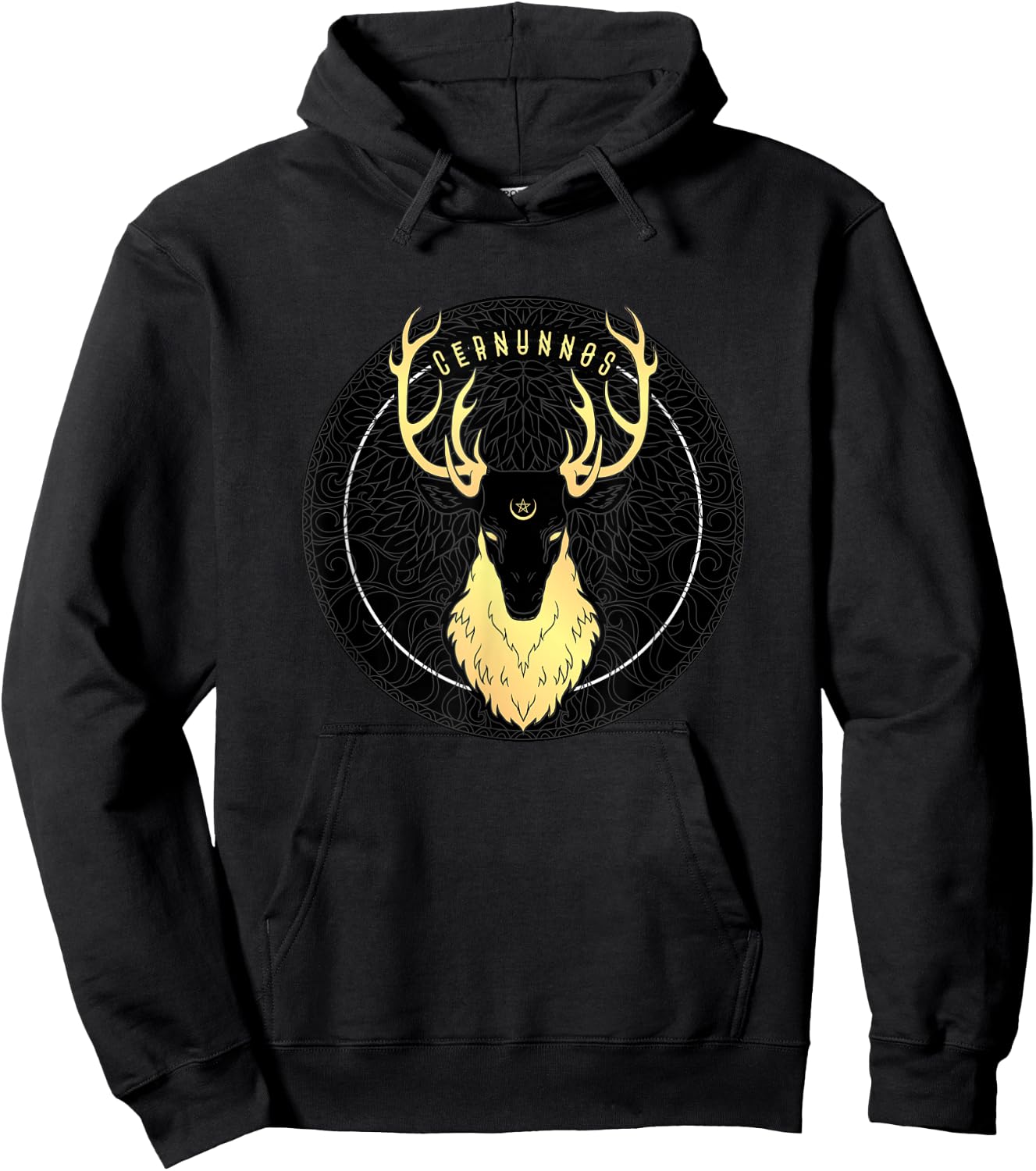 Cernunnos Celtic Pagan Horned Stag Forest God with Pentagram Hoodie - Hoodie | Black