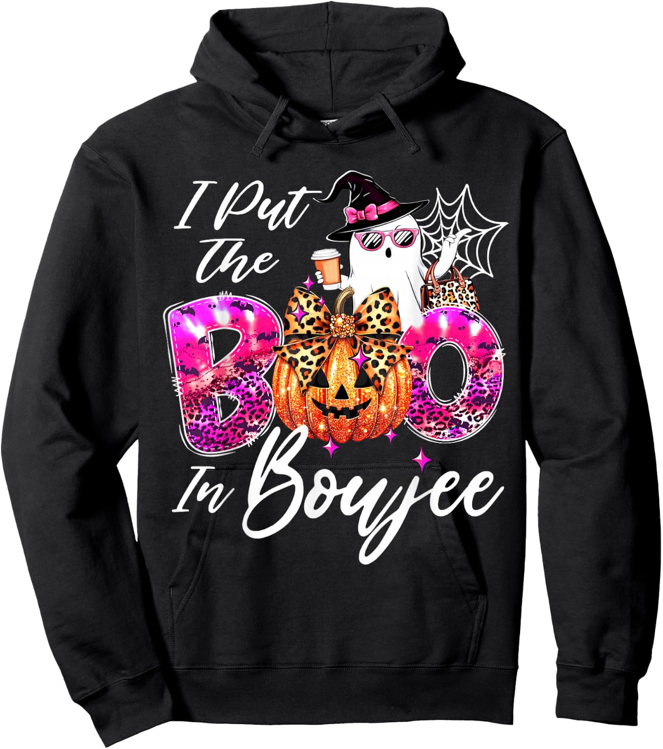 I Put The Boo in Boujee Cute Leopard Boujie Ghost Halloween Hoodie - Hoodie | Black