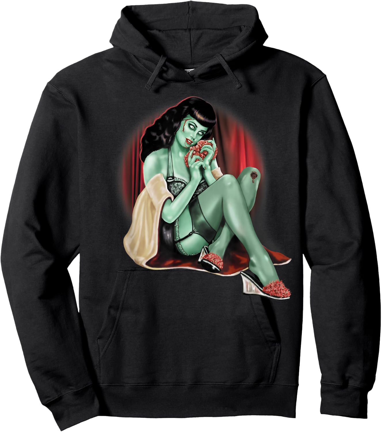 Zombie Pin-Up Model Adult T Shirt Hoodie - Hoodie | Black