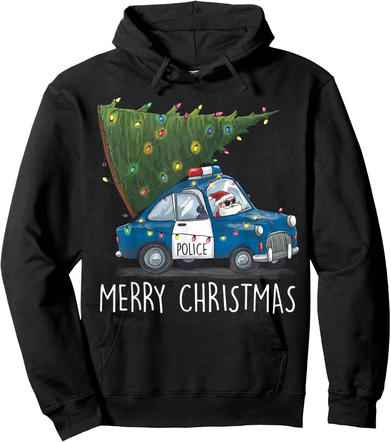 Merry Christmas Police Car Xmas Tree Police Officers Boys Hoodie - Hoodie | Black