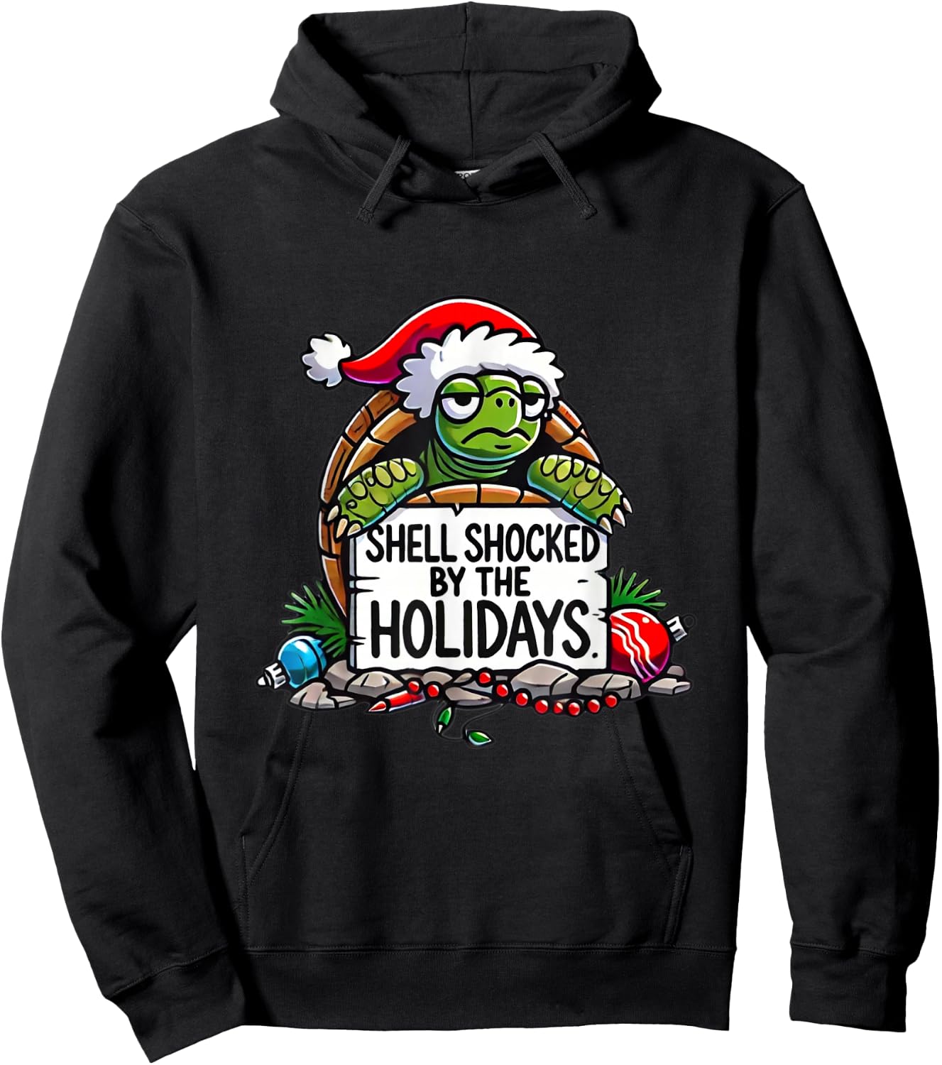 Shell Shocked by the Holidays Grumpy Turtle Christmas Funny Hoodie - Hoodie | Black
