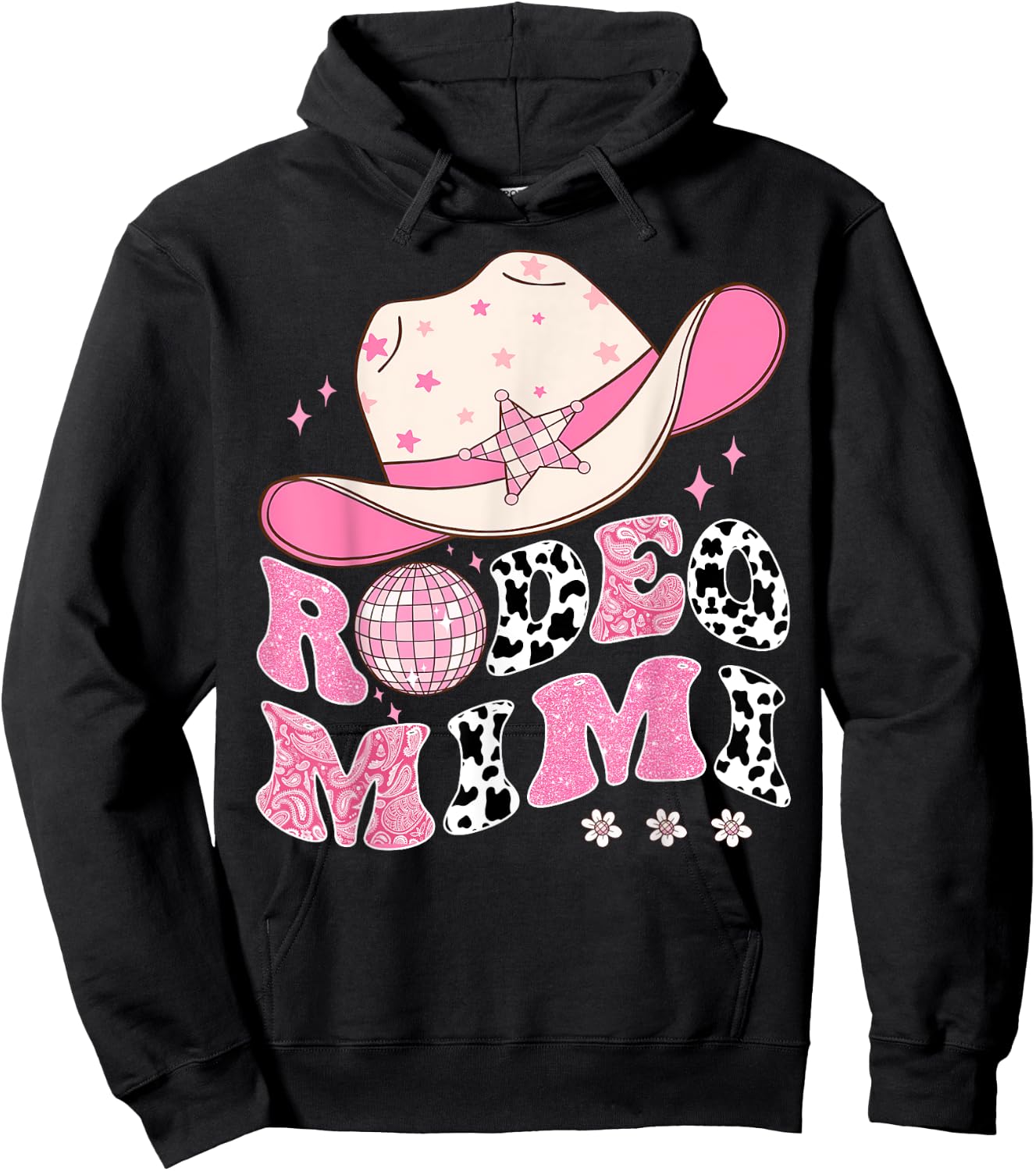 Rodeo Mimi Pink CowGirl 1St Birthday Disco Groovy Hoodie - Hoodie | Black