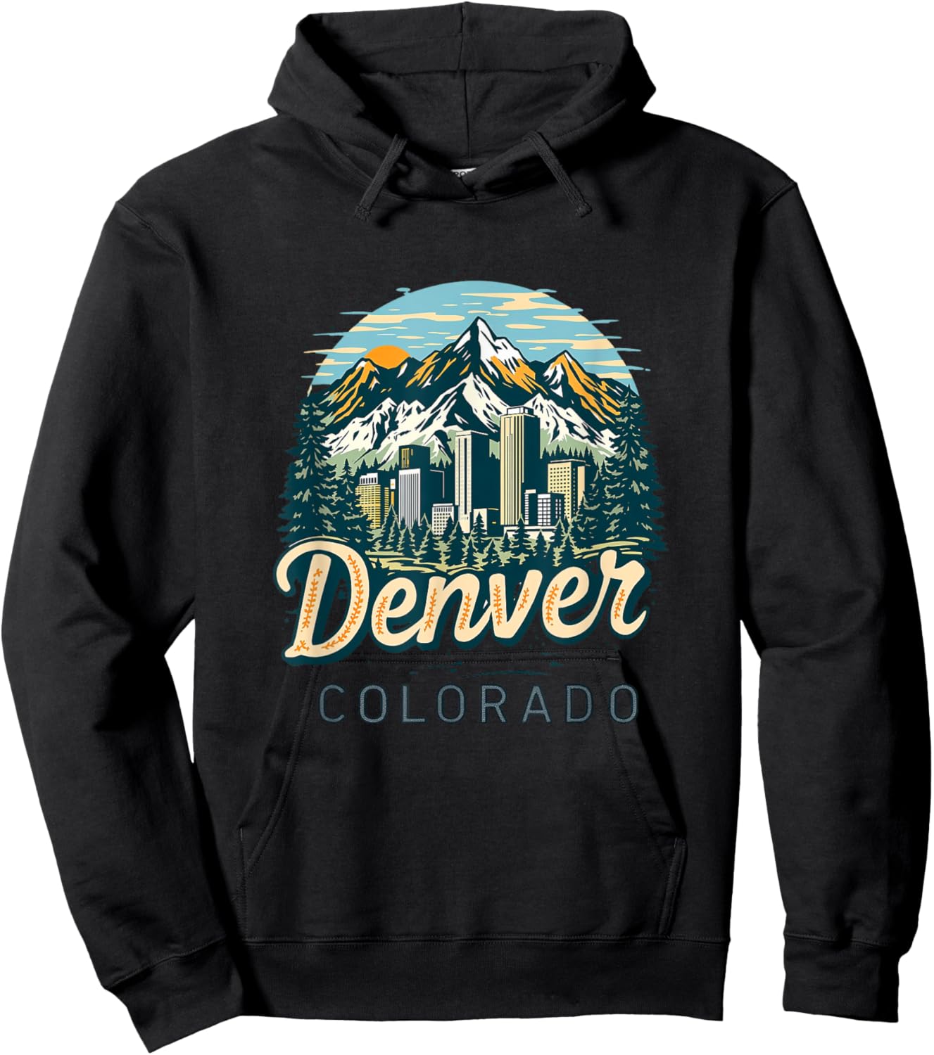 Vintage Denver Colorado Sunset Skyline Cityscape Retro Hoodie - Hoodie | Black