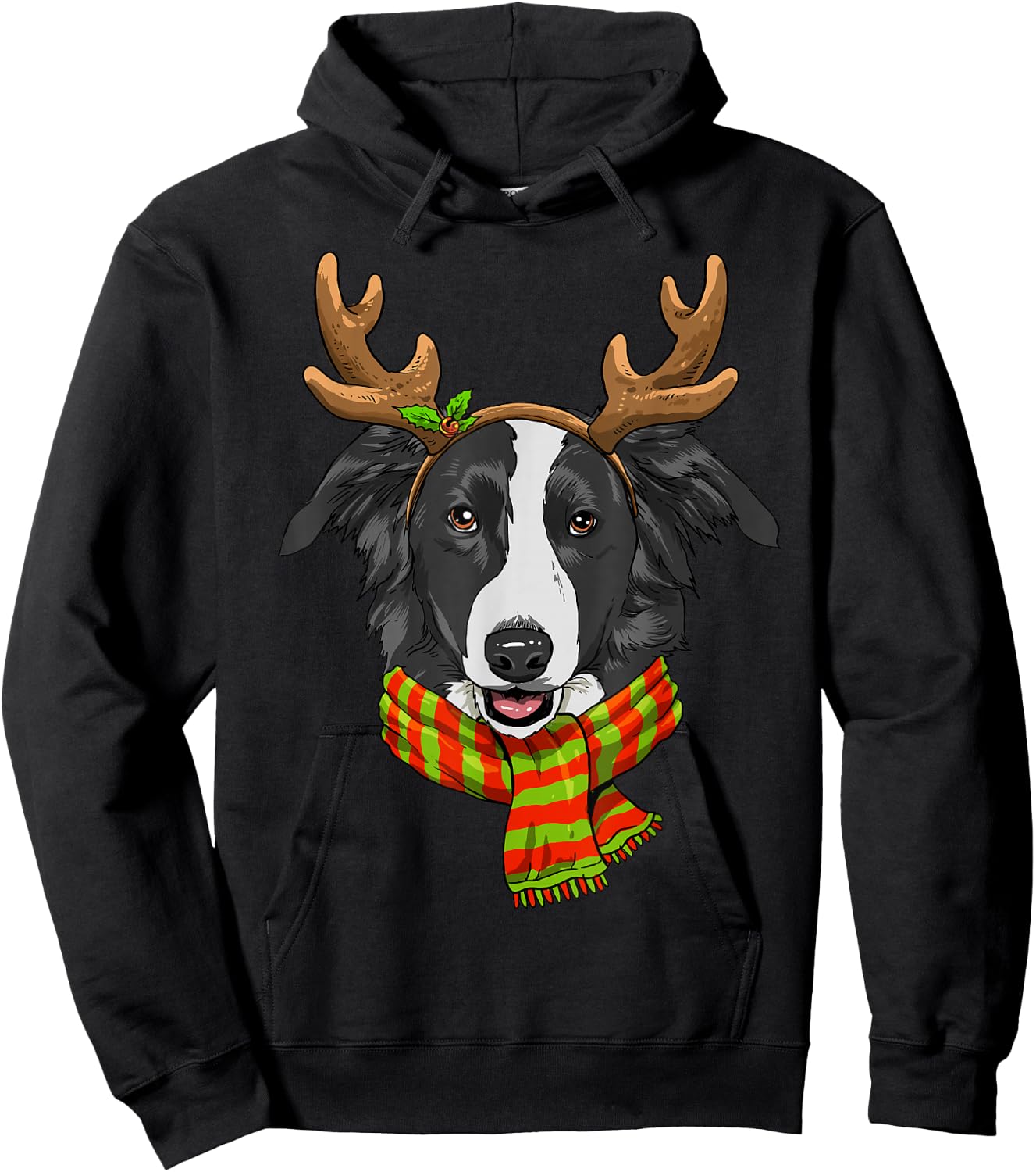 Border Collie Christmas Reindeer Antlers Dog Xmas Hoodie - Hoodie | Black