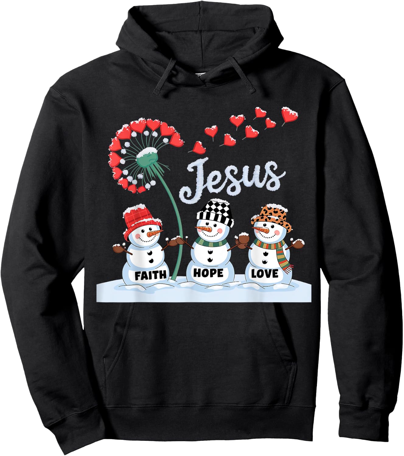 Jesus Faith Hope Love Snowman Plaid Leopard Christmas Women Hoodie - Hoodie | Black