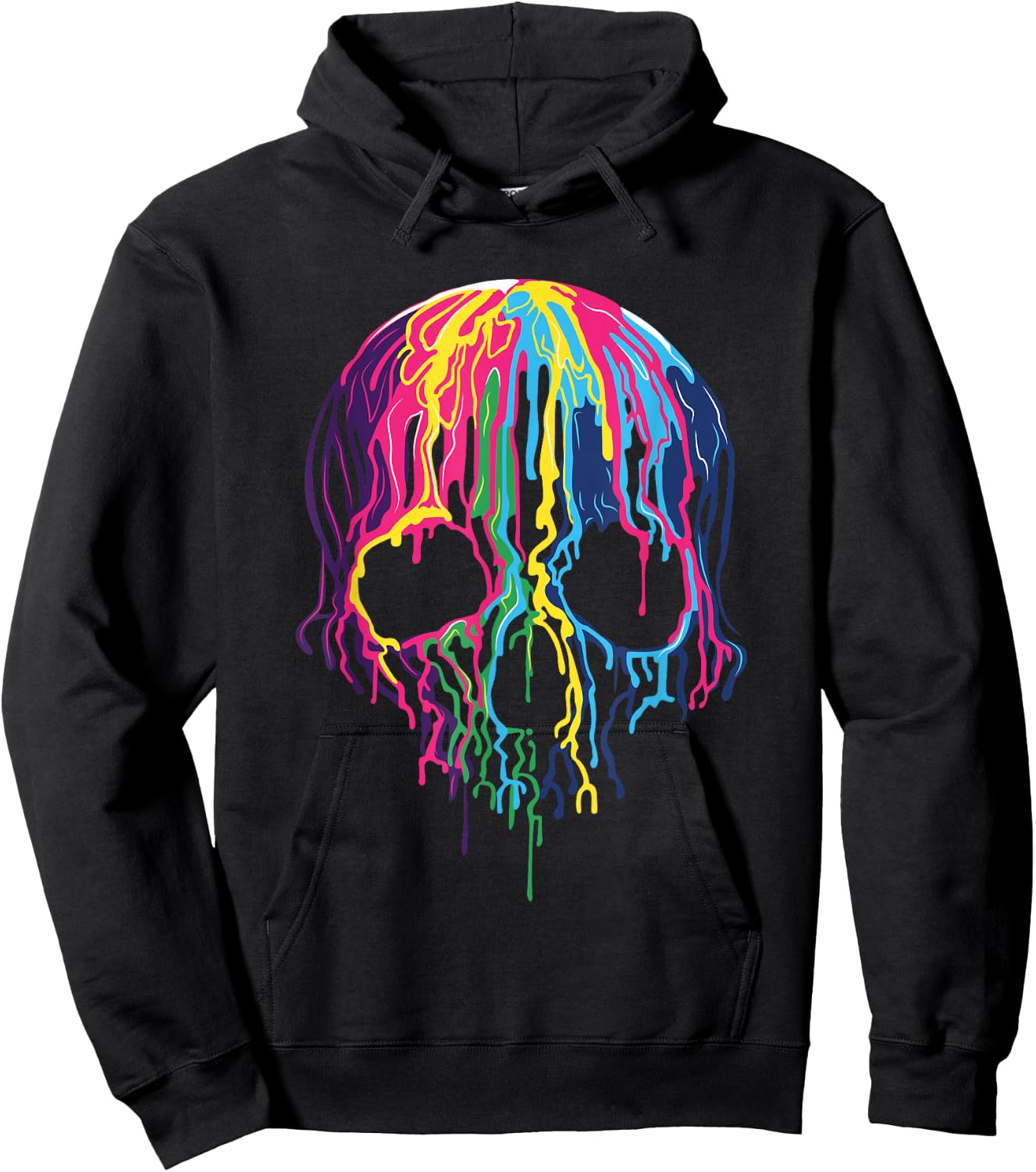 Colorful Melting Skull Art Graphic Halloween Hoodie - Hoodie | Black