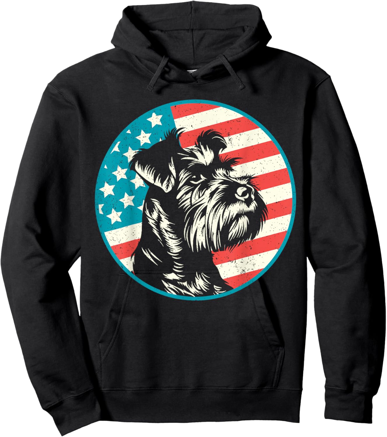 Vintage Schnauzer 4th of July USA American Flag Hoodie - Hoodie | Black