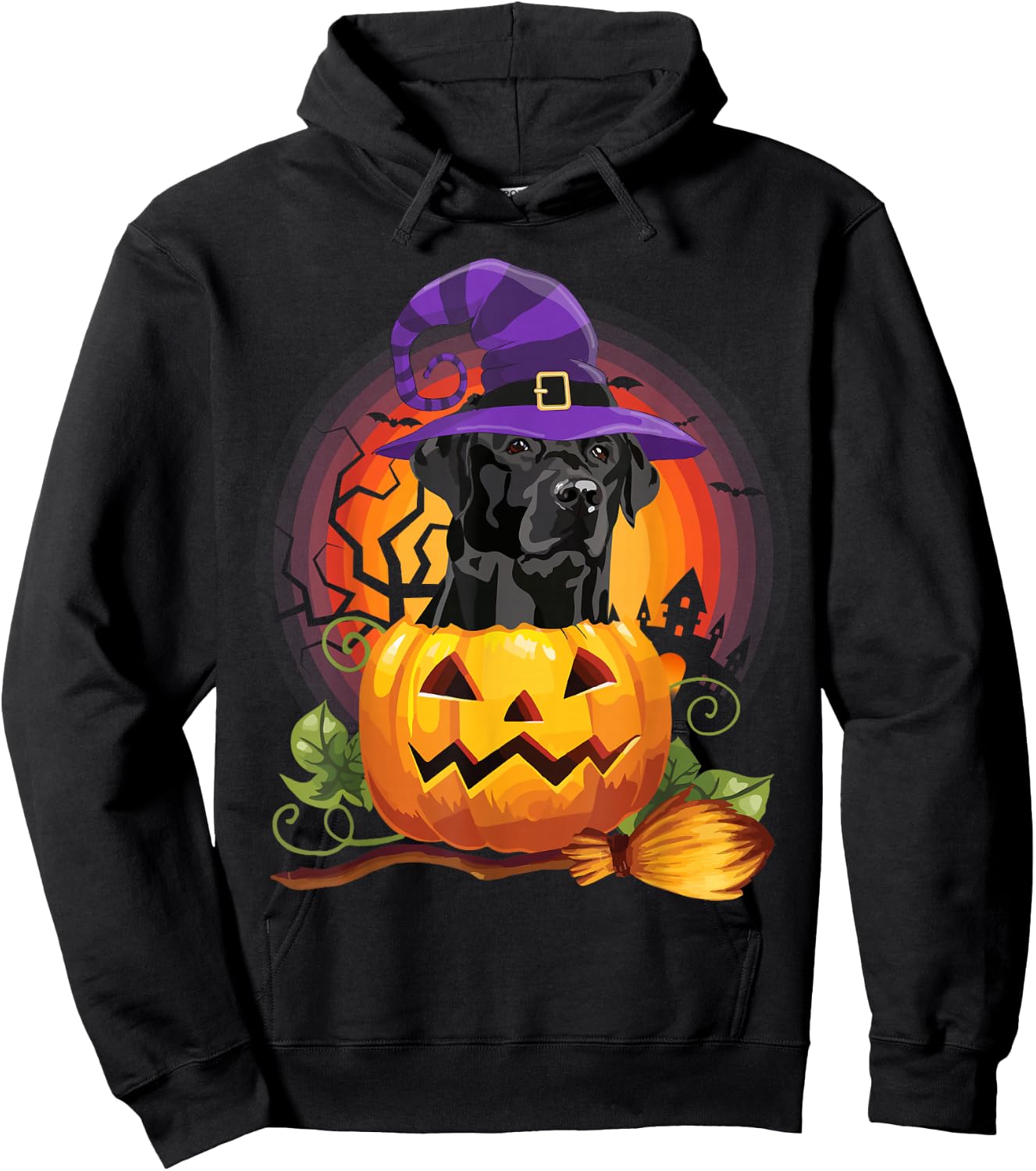 Black Lab Witch Pumpkin Halloween - Dog Lover Costume Gifts Hoodie - Hoodie | Black