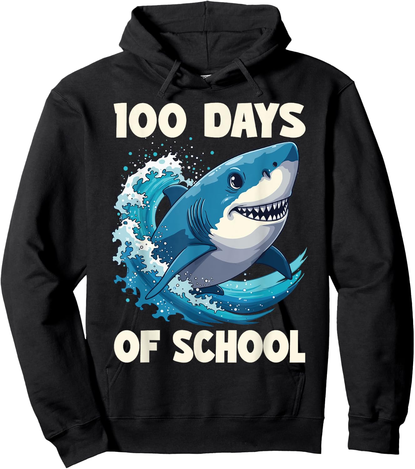 100 Days Of School Funny Shark 100th Day Of School Boy Shark Hoodie - Hoodie | Black