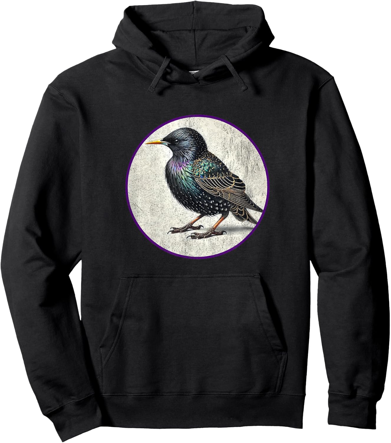 Colorful Retro European Starling Bird Design Hoodie - Hoodie | Black