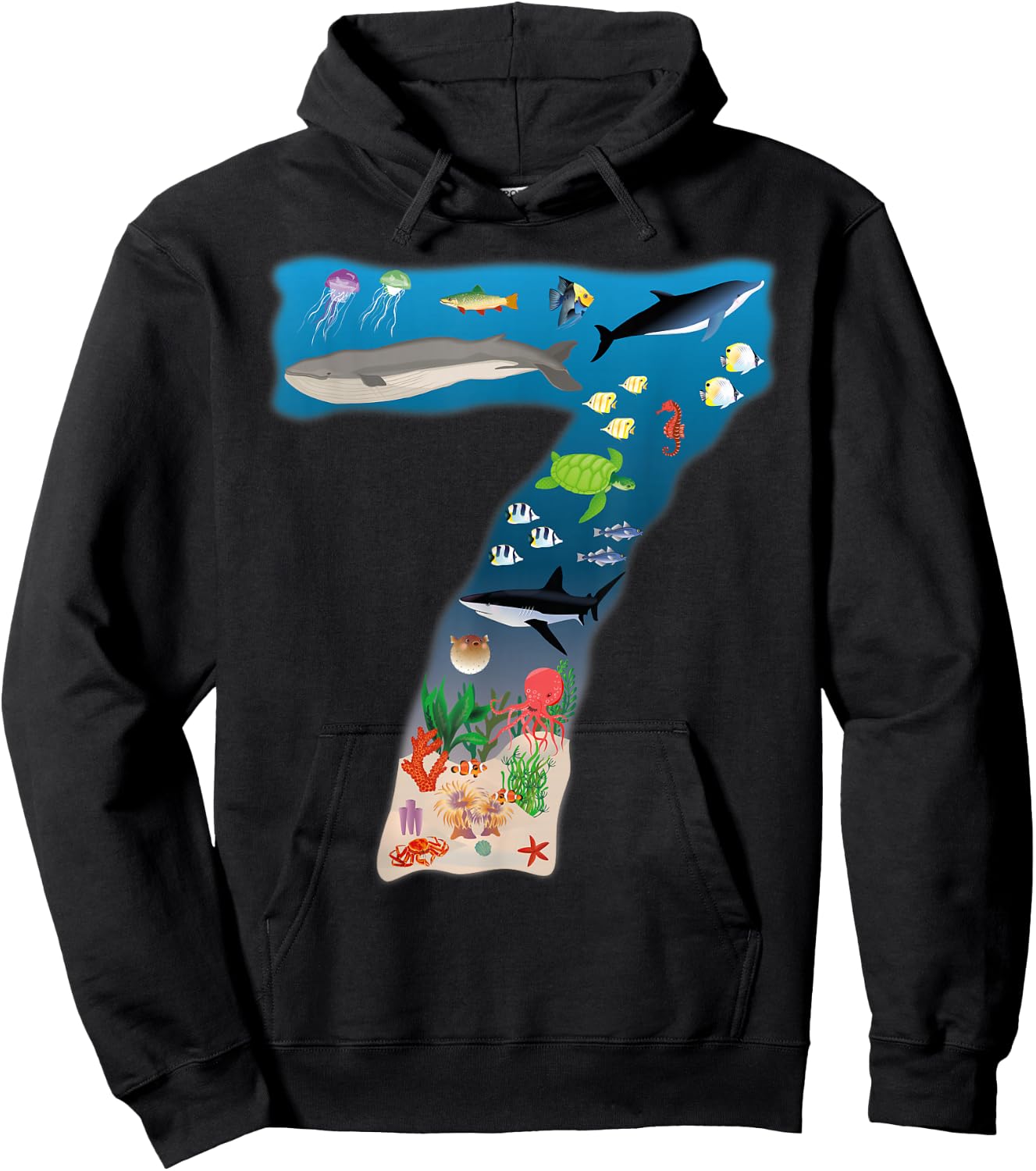 Under Sea REALISTIC Fish Starfish Seventh number 7 Hoodie - Hoodie | Black