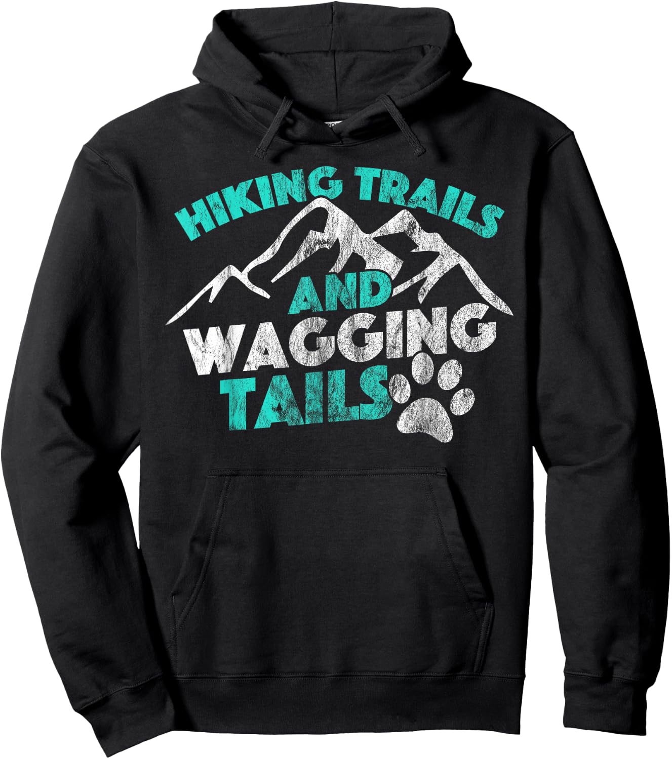Hiking Trails and Wagging Trails Dog Distressed Men Women Girls Kids Hoodie - Hoodie | Black