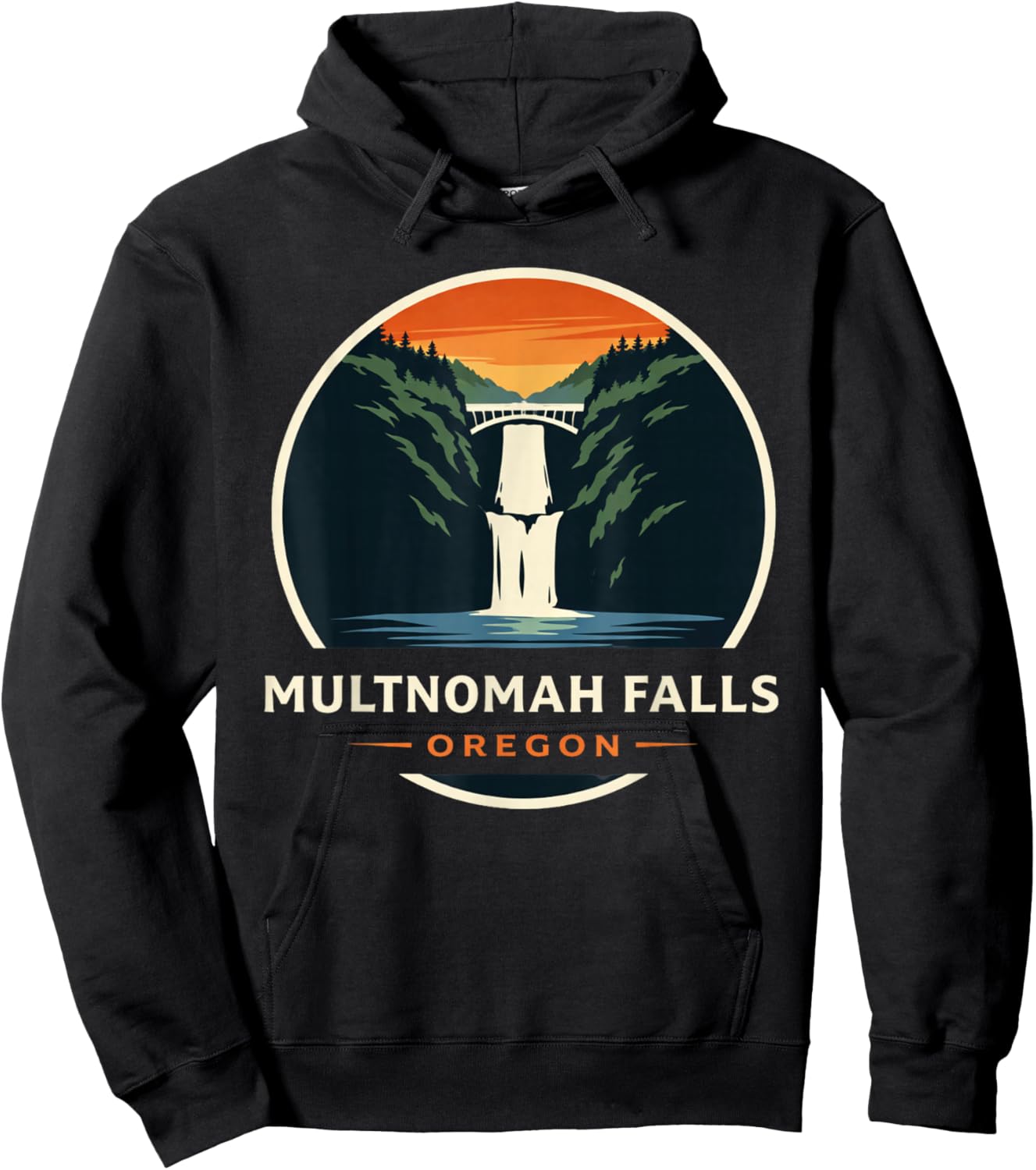 Multnomah Falls, Oregon, Sunset Illustration Hoodie - Hoodie | Black